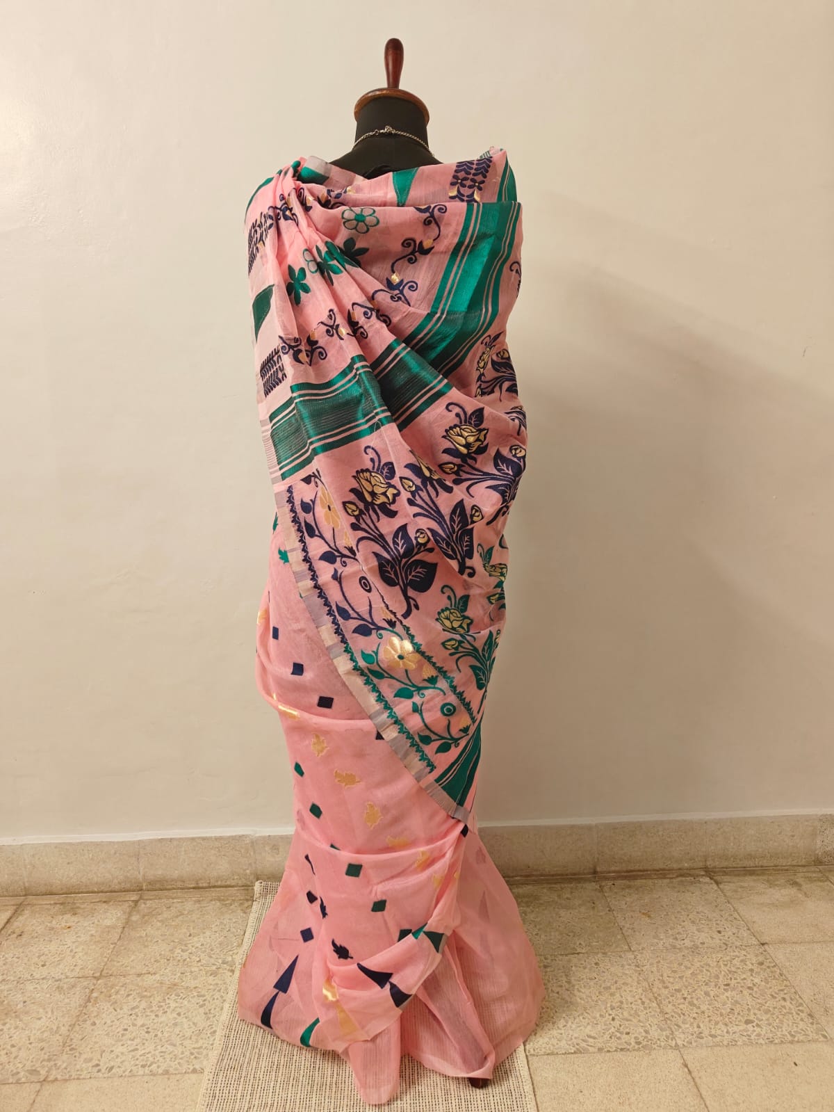 Pink and Green Jamdani Sari