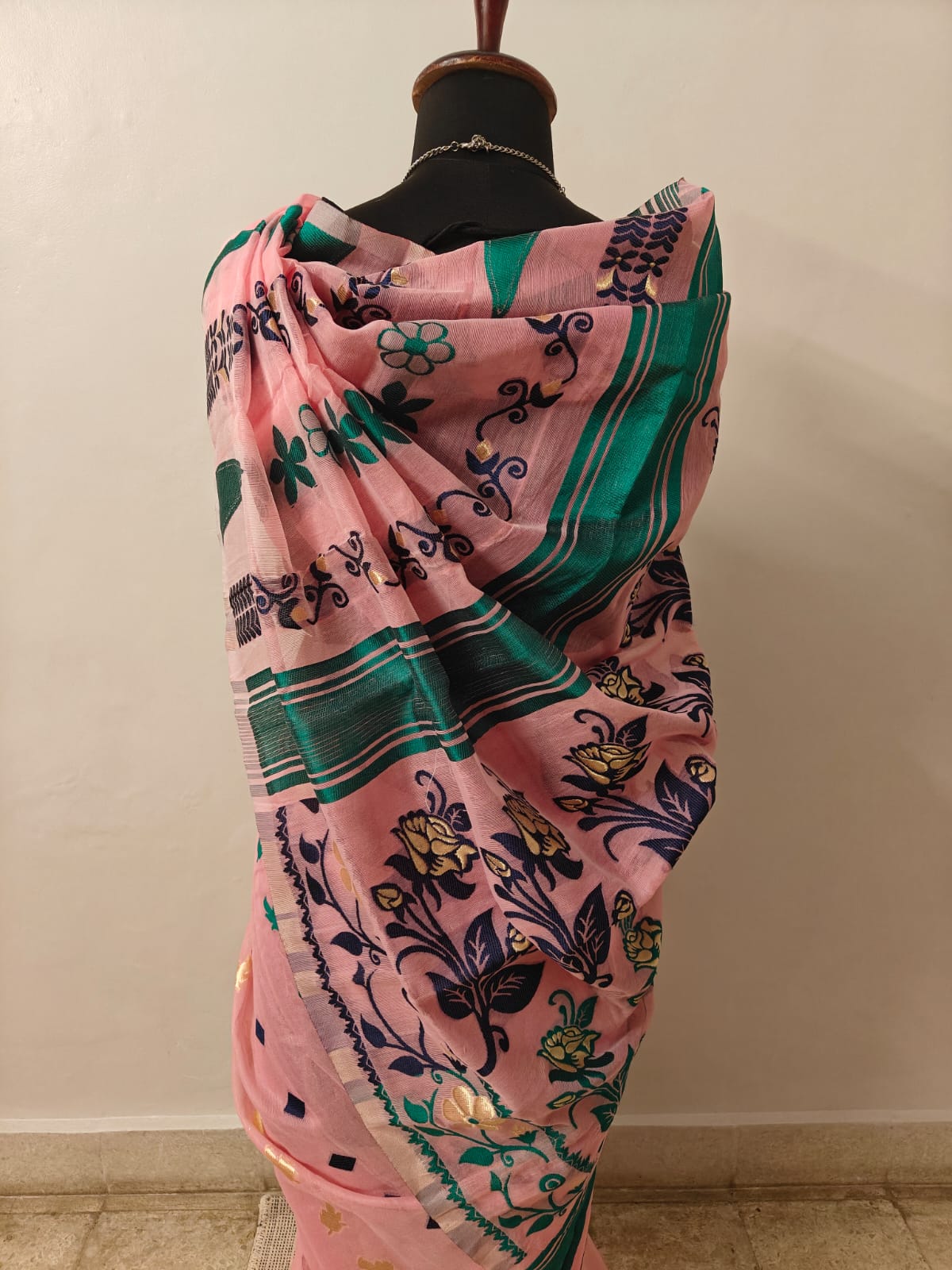 Pink and Green Jamdani Sari