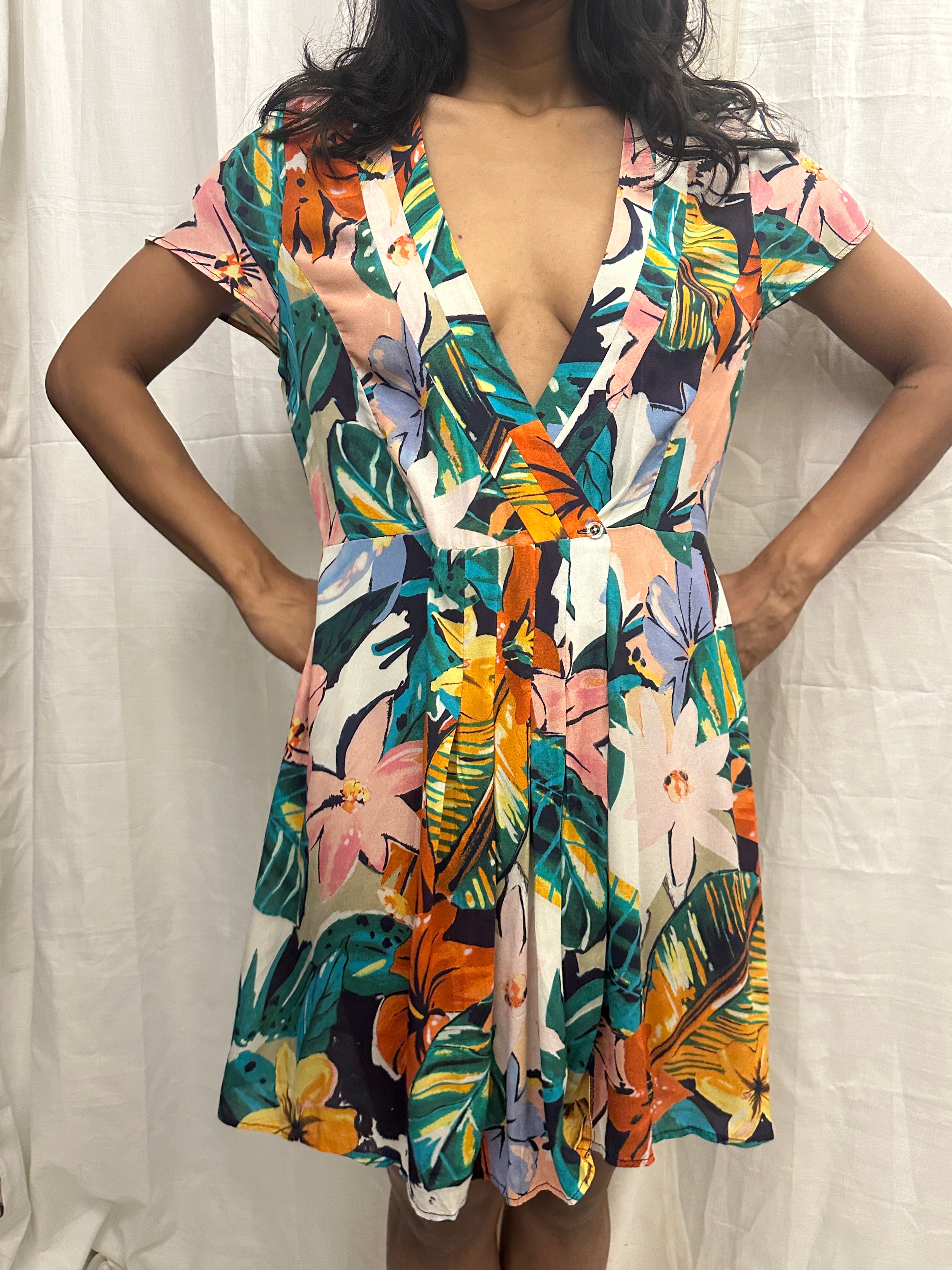 ZARA - Floral Print Wrap Short Dress