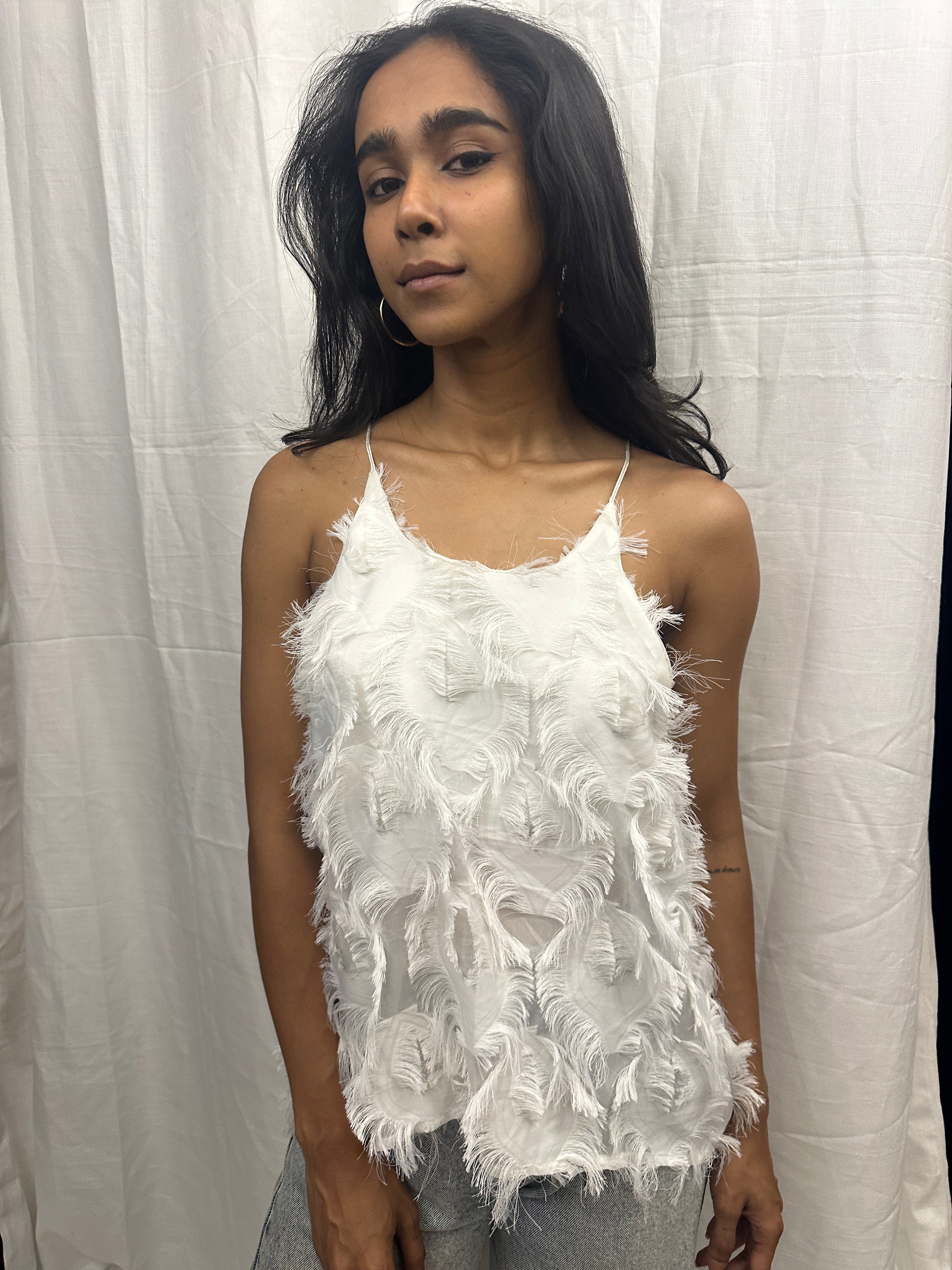 White Feather Spaghetti  Straps Top