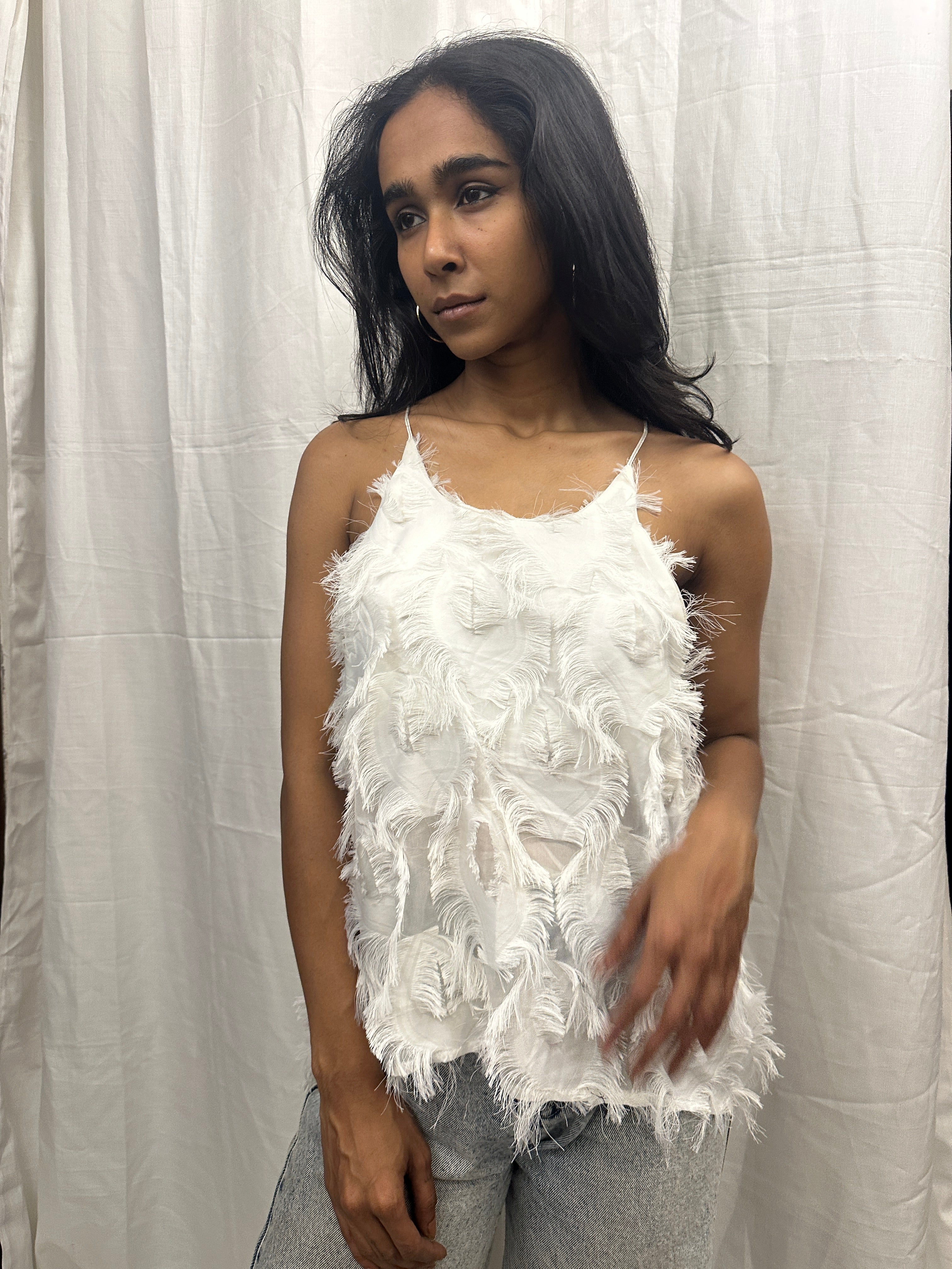 White Feather Spaghetti  Straps Top