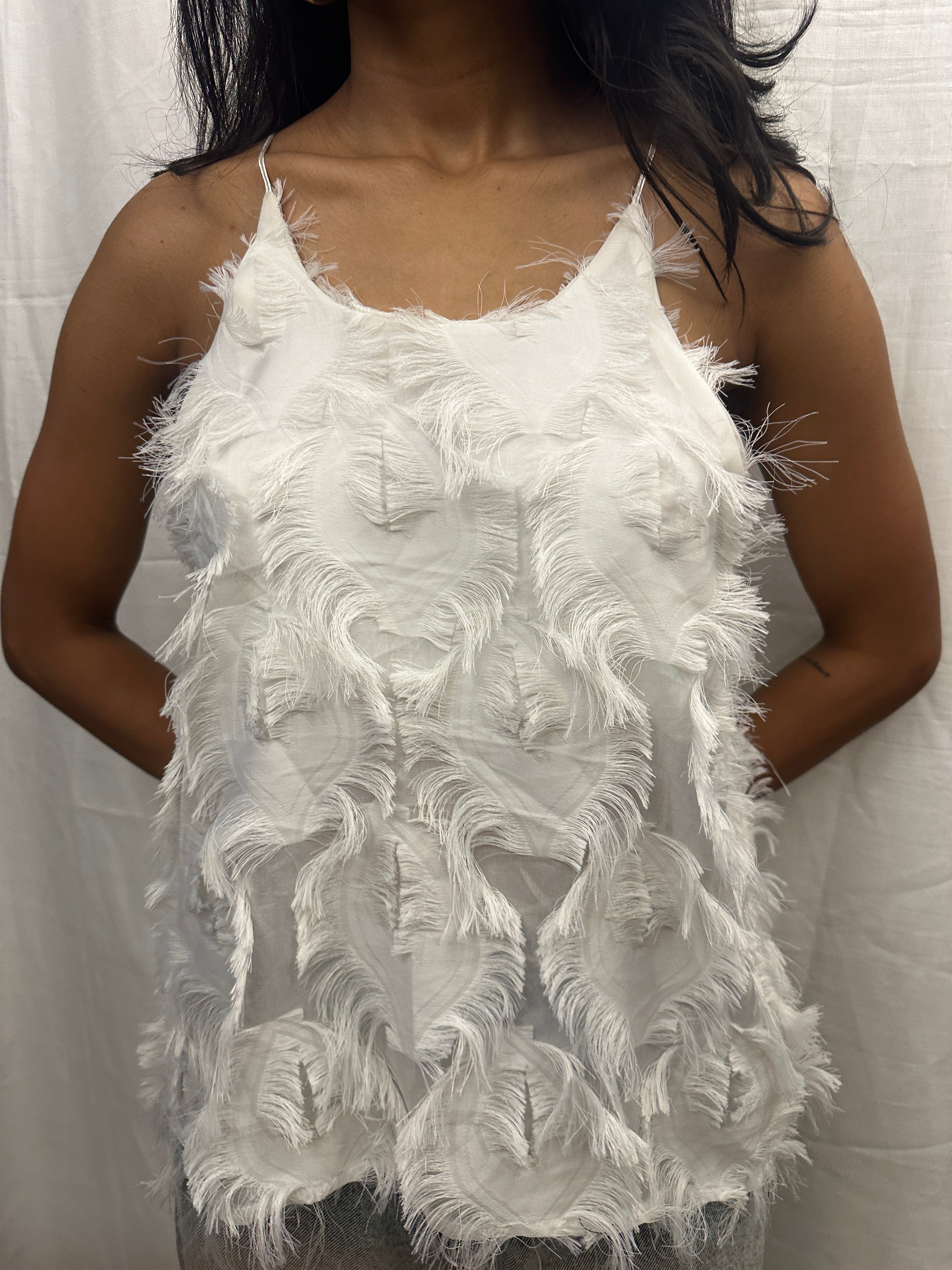 White Feather Spaghetti  Straps Top