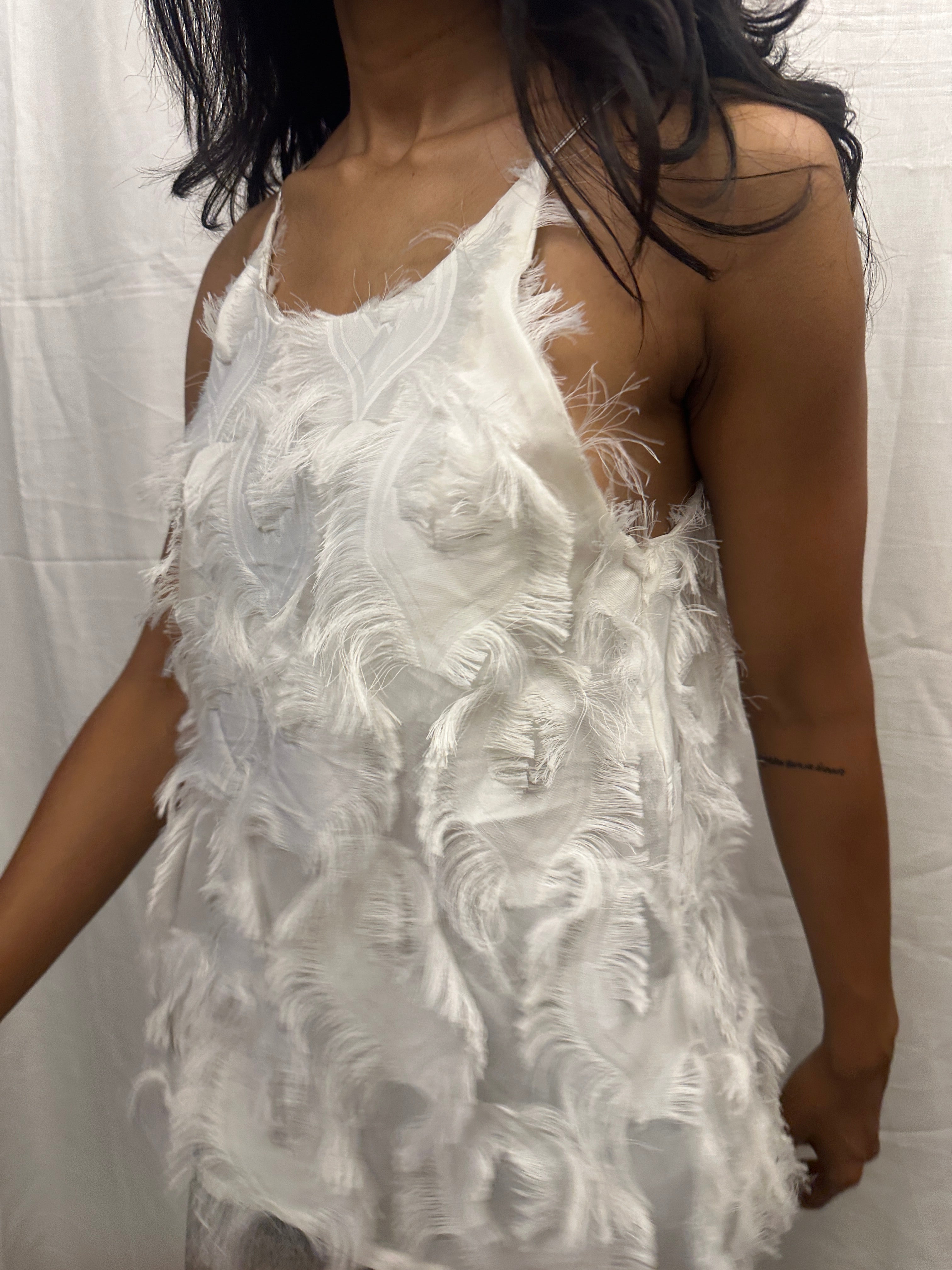 White Feather Spaghetti  Straps Top