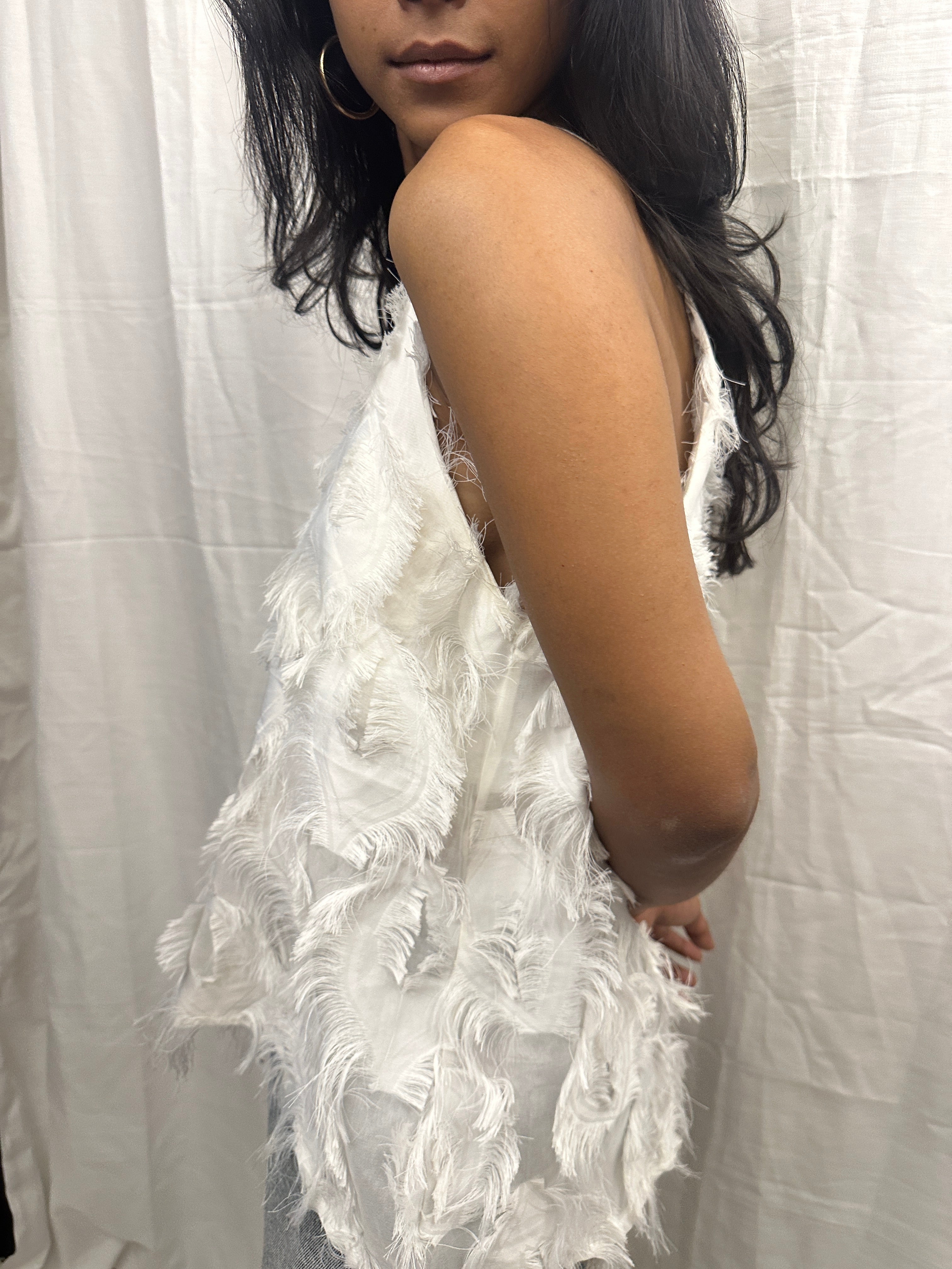 White Feather Spaghetti  Straps Top