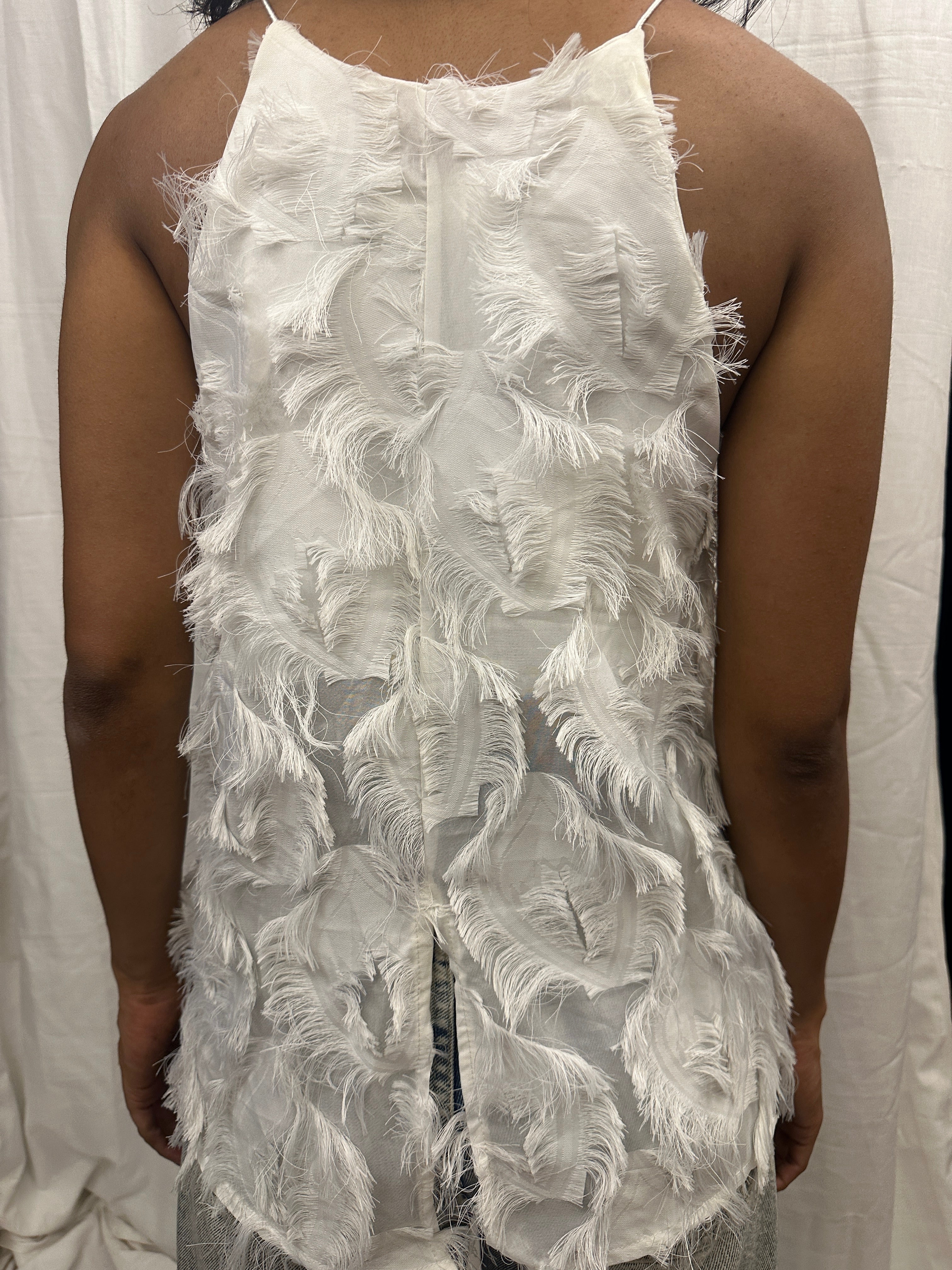 White Feather Spaghetti  Straps Top