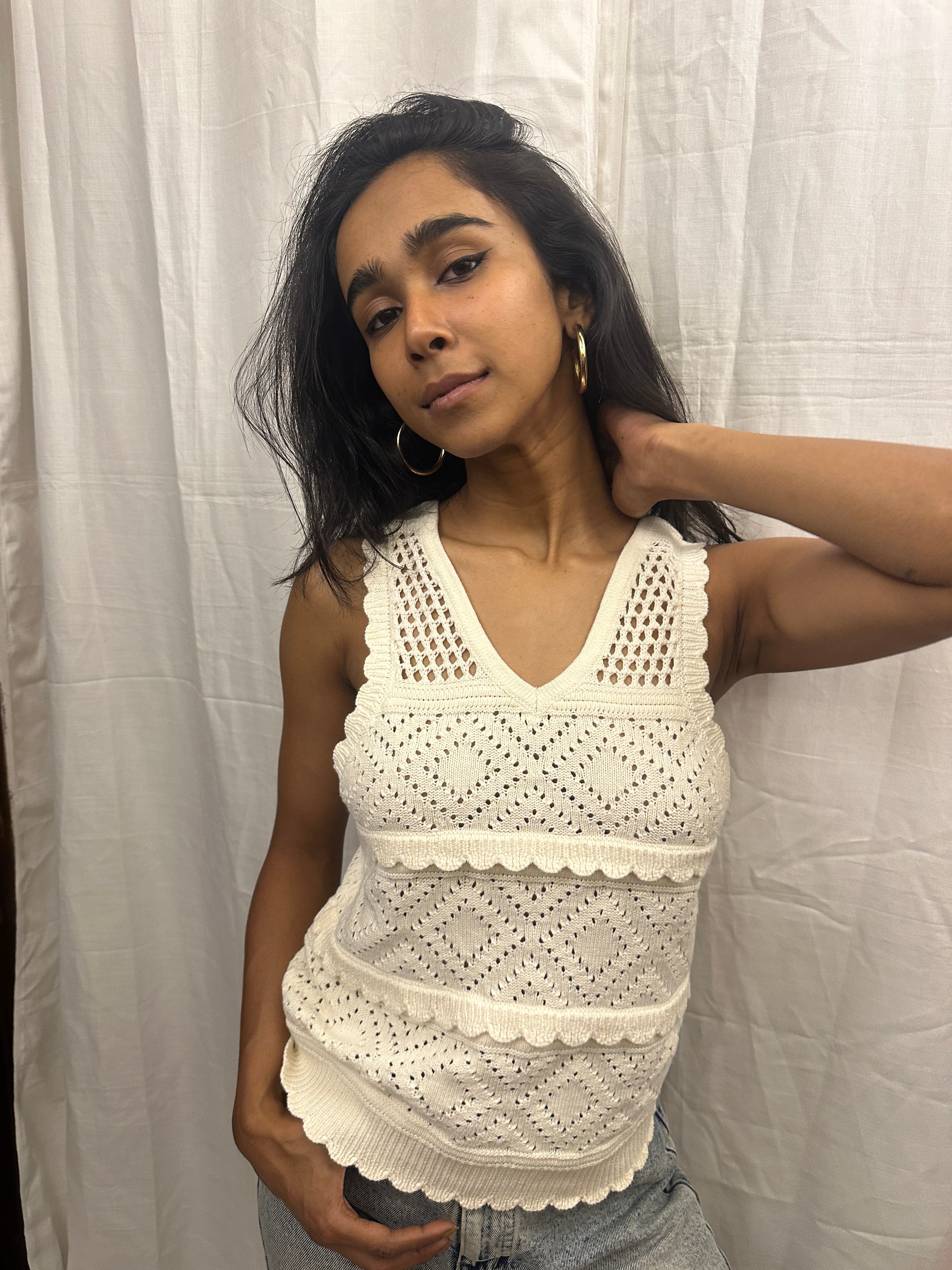 STUDIO 19 - White Crochet Tank Top