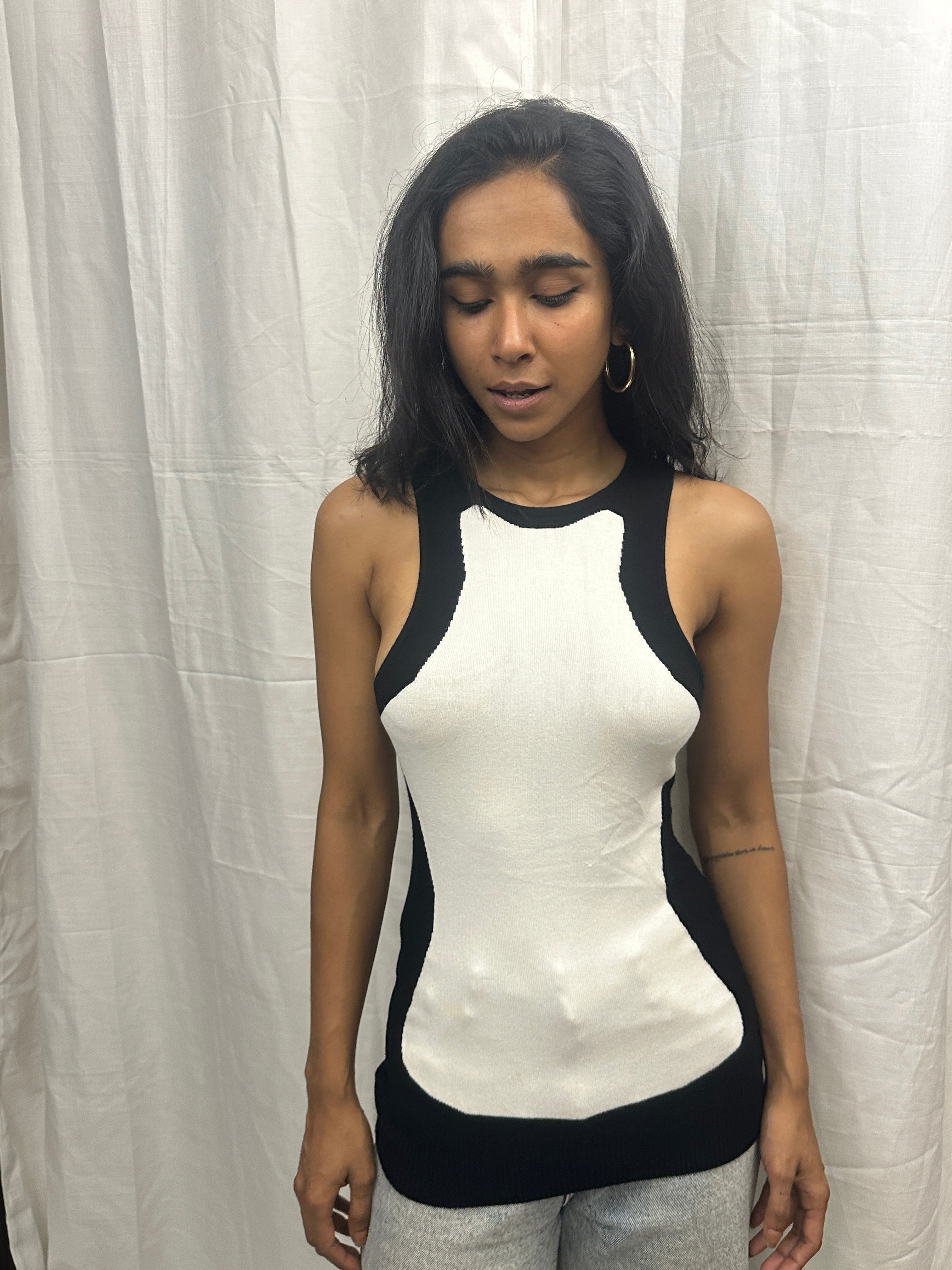 BEBE - White and Black Sleeveless Tank Top