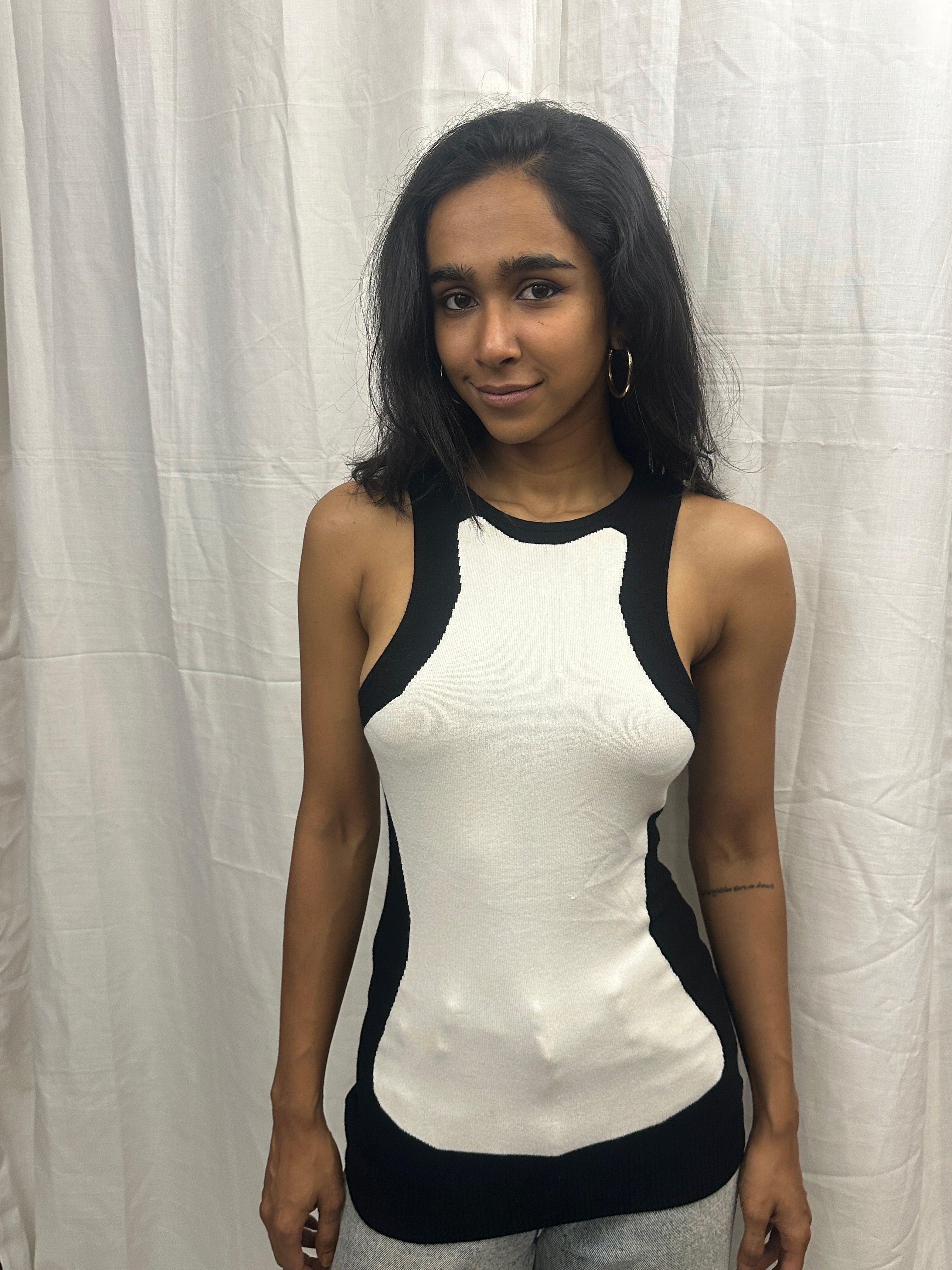 BEBE - White and Black Sleeveless Tank Top