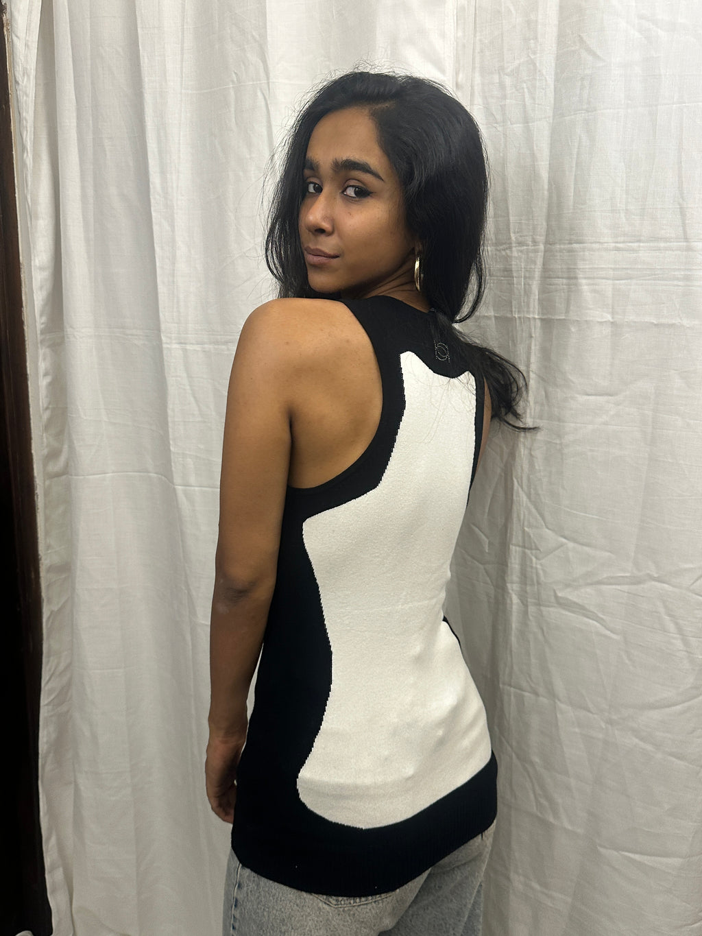 BEBE - White and Black Sleeveless Tank Top