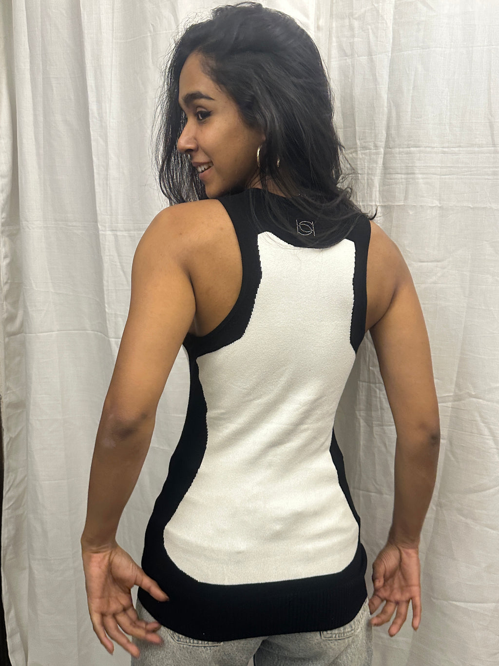 BEBE - White and Black Sleeveless Tank Top