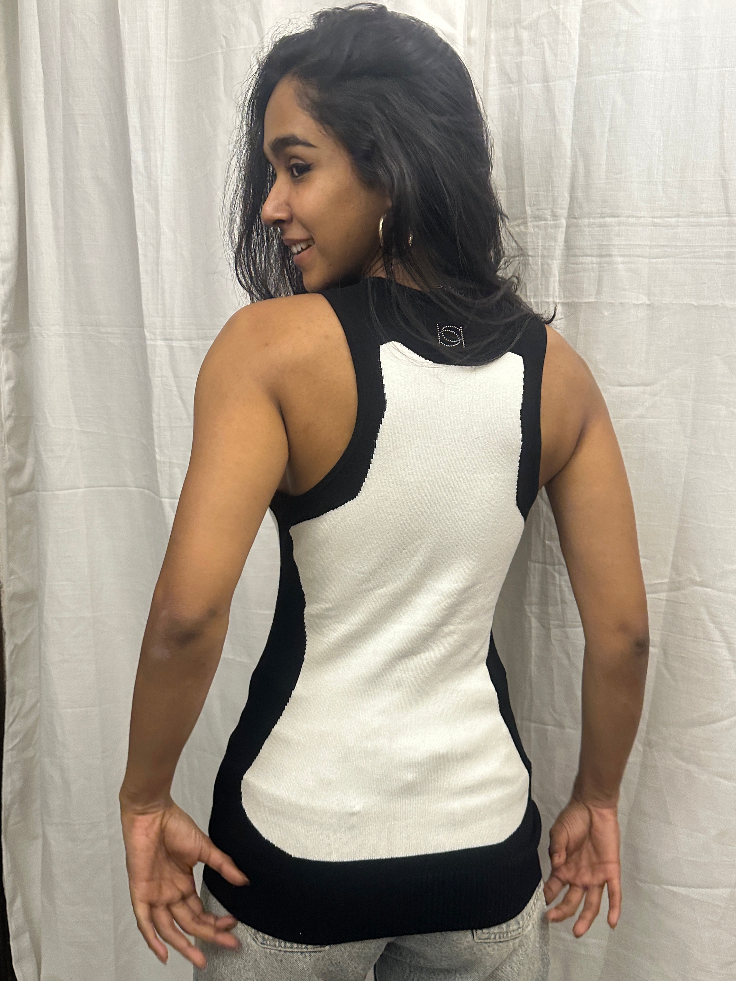 BEBE - White and Black Sleeveless Tank Top