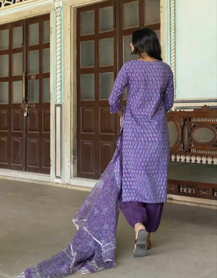 THE ETHNIC LABEL - Purple Hand Block Printed Cotton Kurta