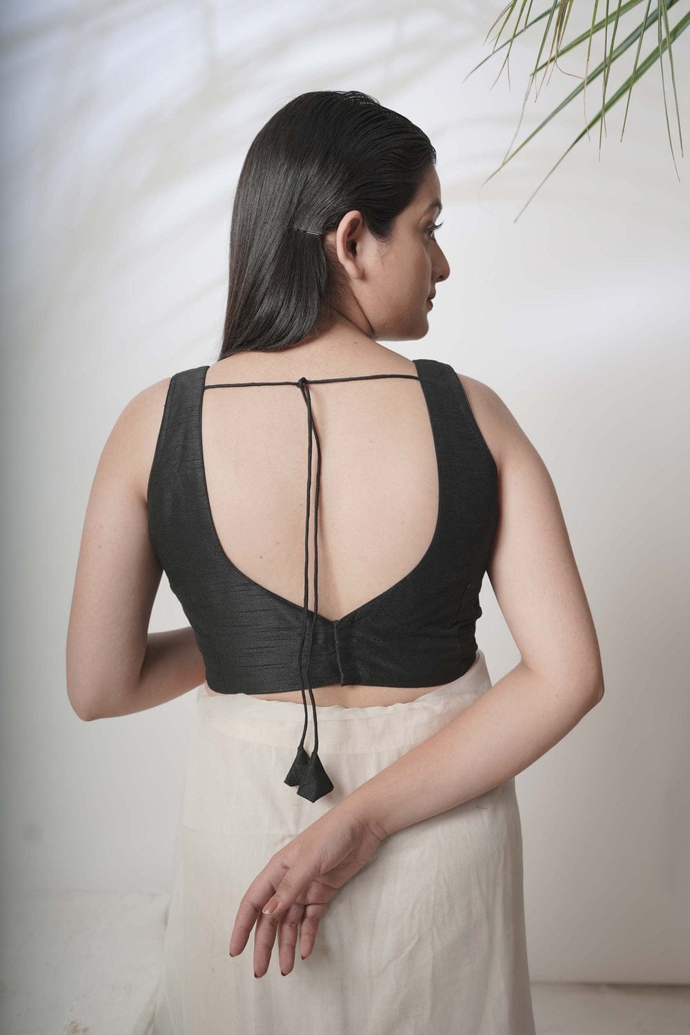 HUTS AND LOOMS - Ebony Black V Neck Sleeveless Blouse