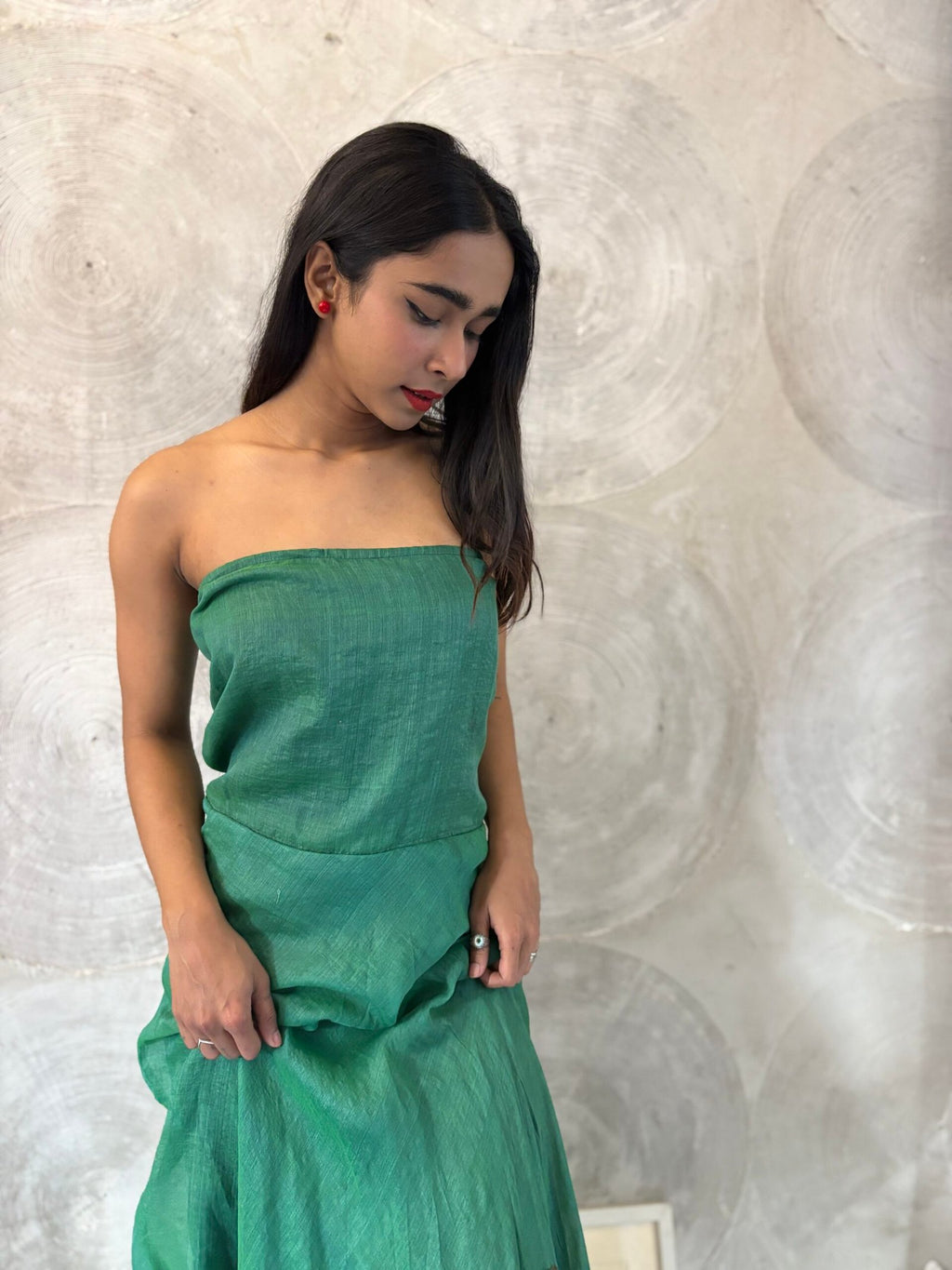 Green Strapless Long Dress