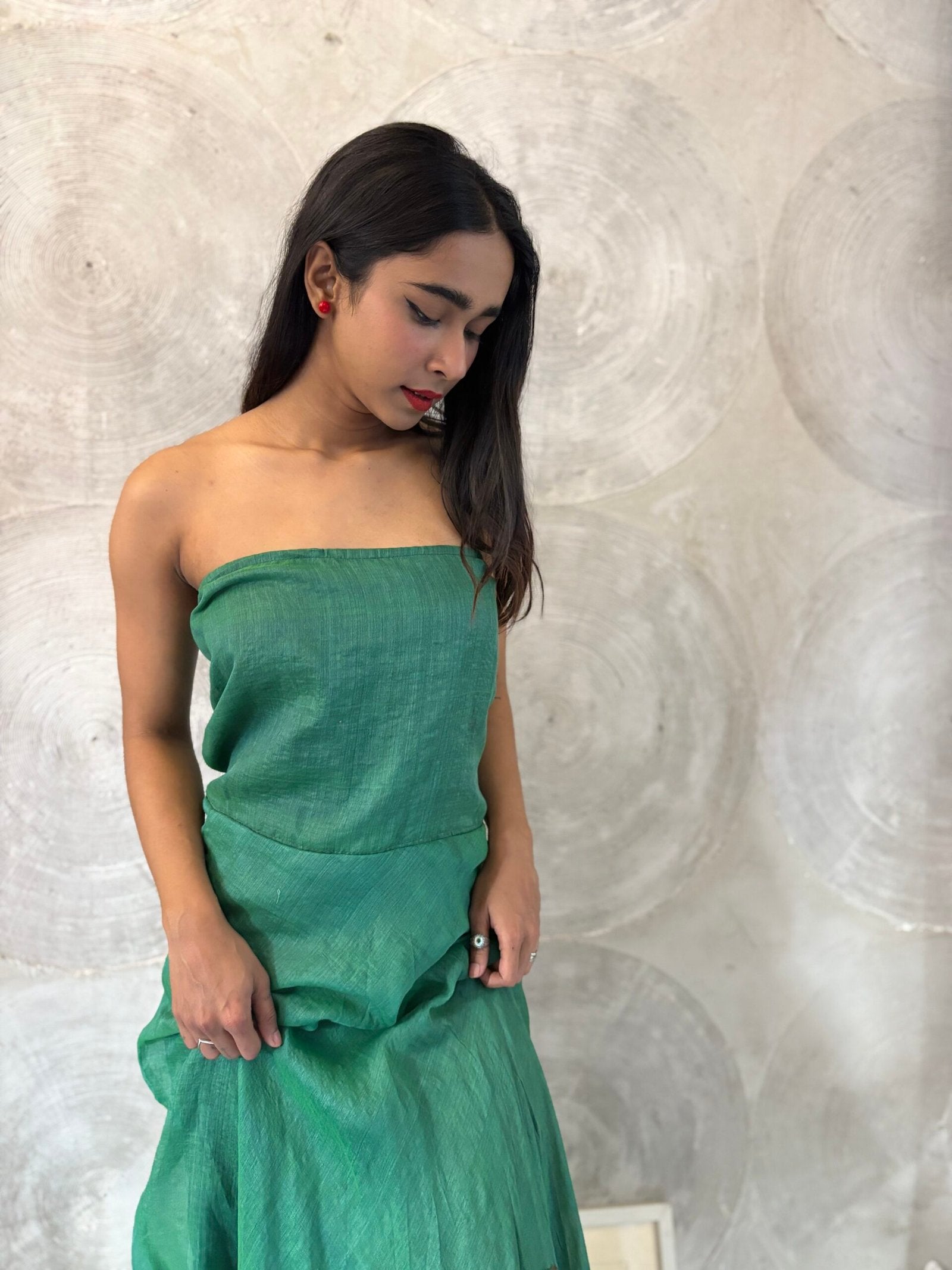 Green Strapless Long Dress