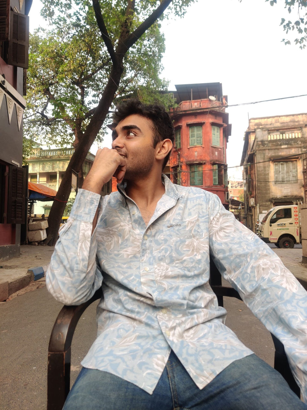 GAS BASIC- Blue and Grey Floral Printed Full Sleeve Shirt