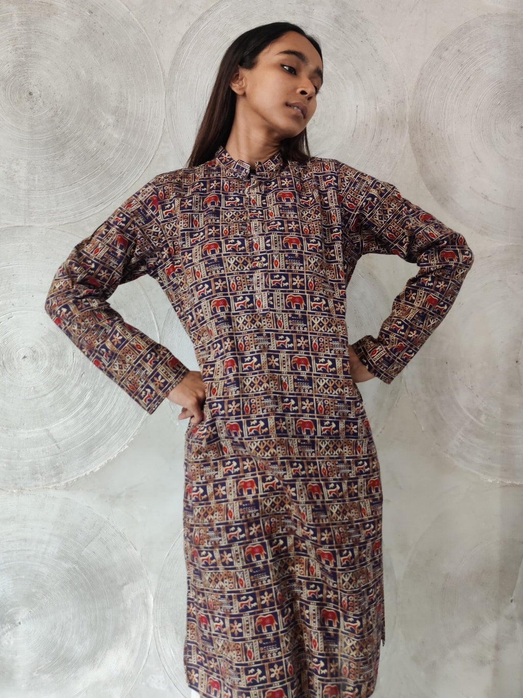 Dark Blue and Maroon Printed Kurta