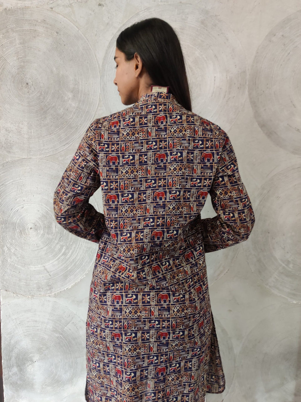 Dark Blue and Maroon Printed Kurta