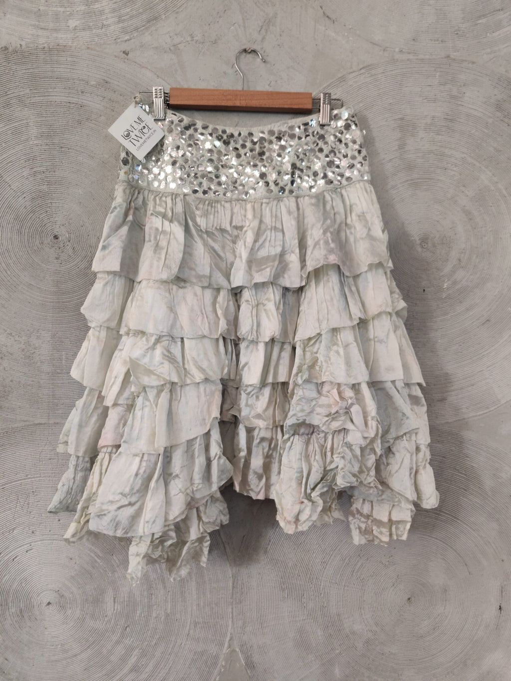 Light Sea Green Silk Skirt with Sequined Waistband