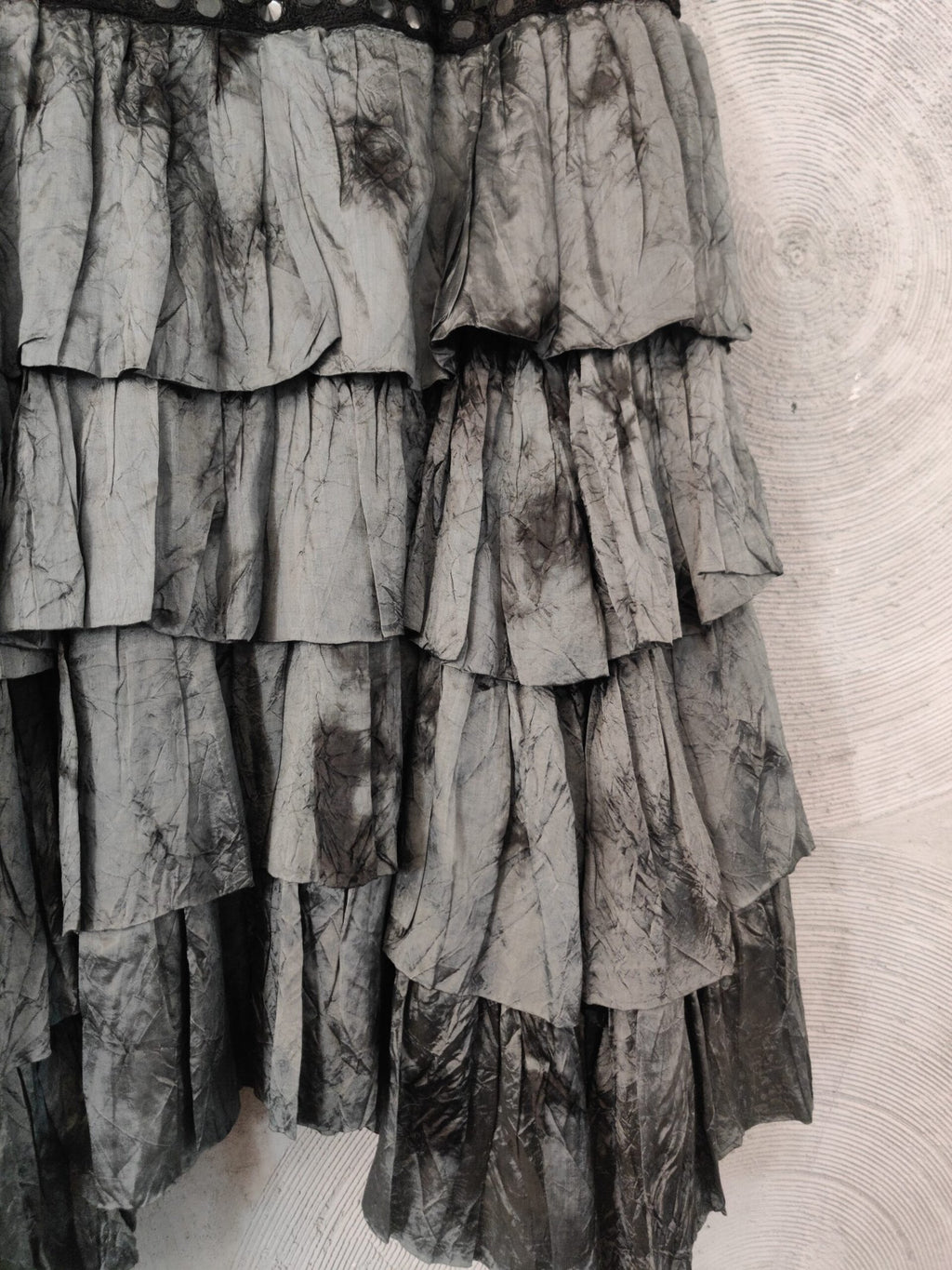 Dark Grey-Green Shaded Silk Skirt with Sequinned Waistband