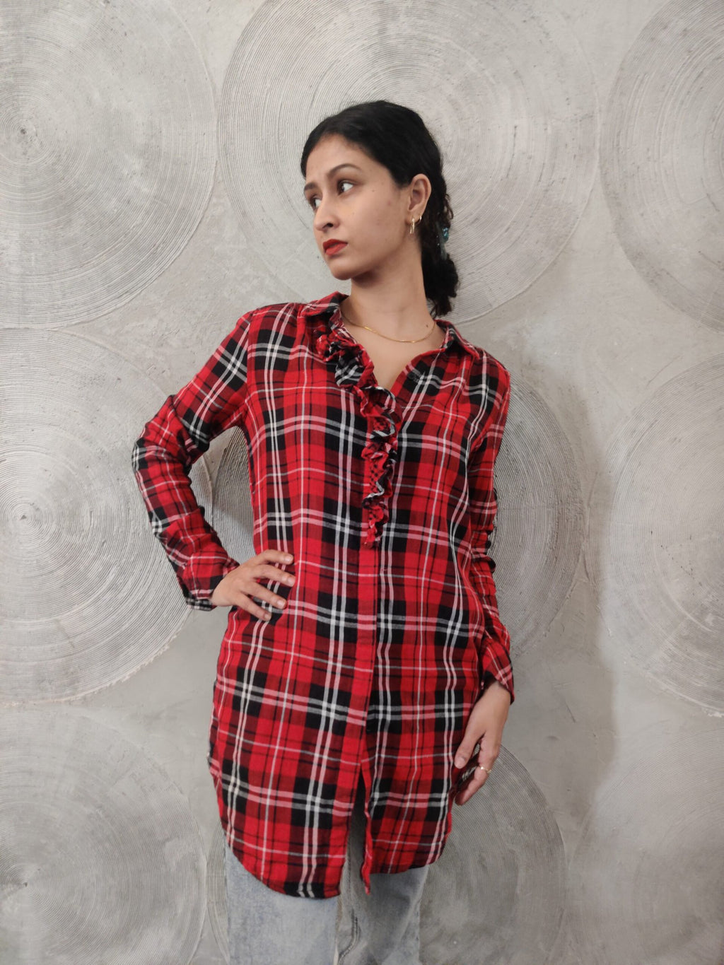 FOREVER21- Red and Black Checked Shirt Dress