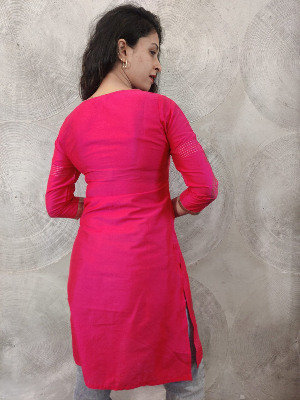Fuchsia Pink Kurta with Golden Khari Print