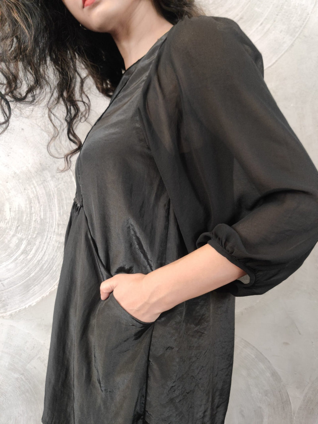 Satin Silk Black Top with Sequined Work