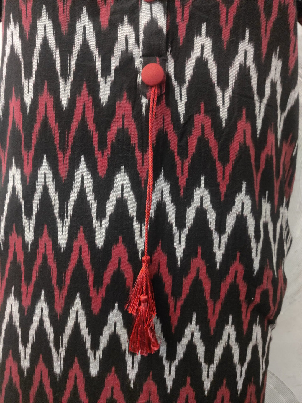 Black, Red and White Cotton Ikat Kurta