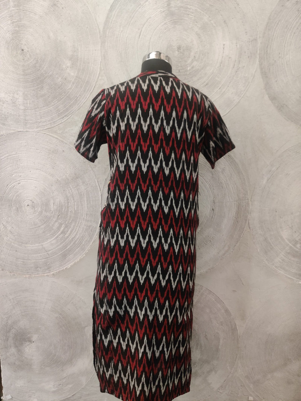 Black, Red and White Cotton Ikat Kurta
