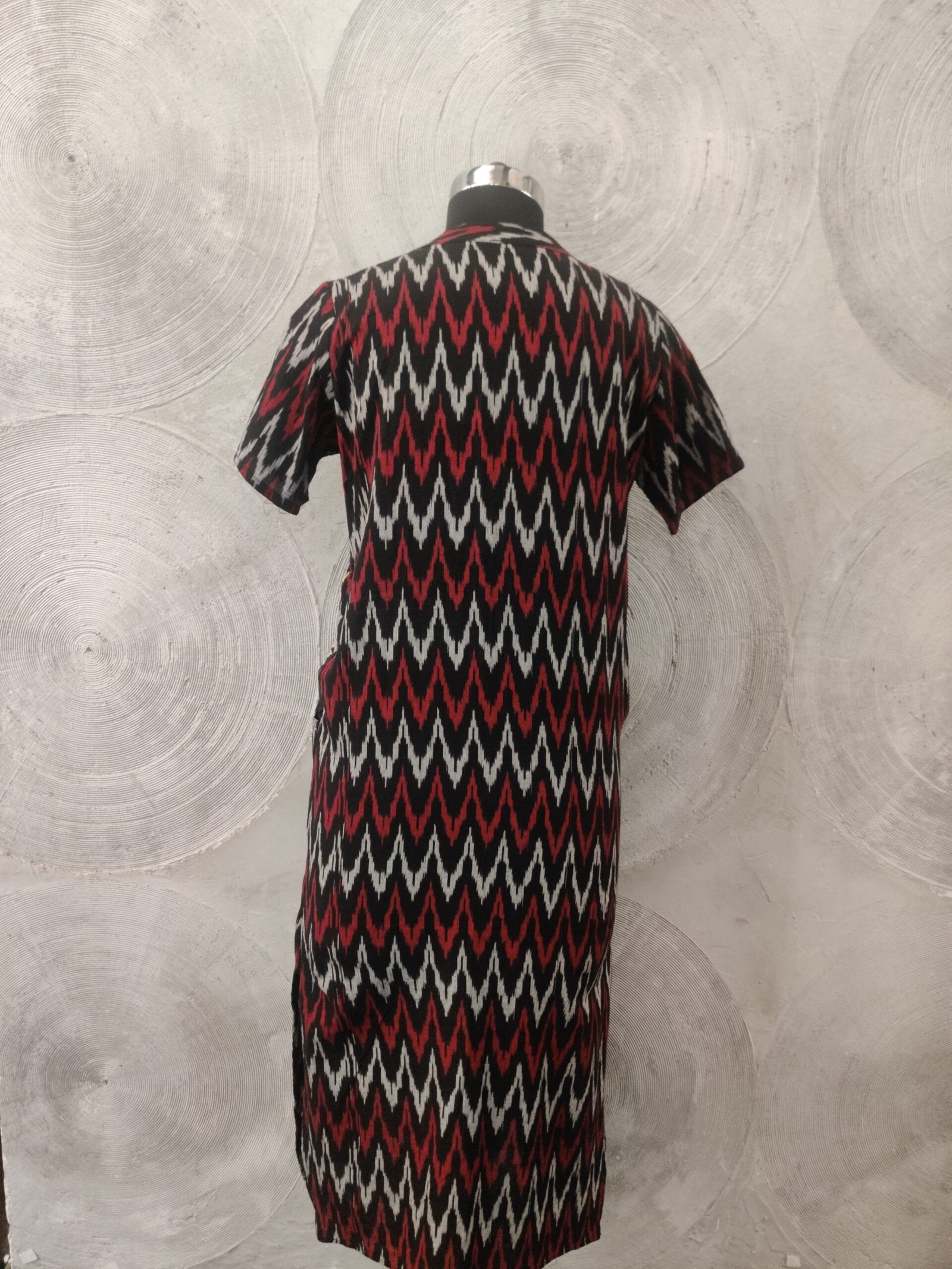 Black, Red and White Cotton Ikat Kurta