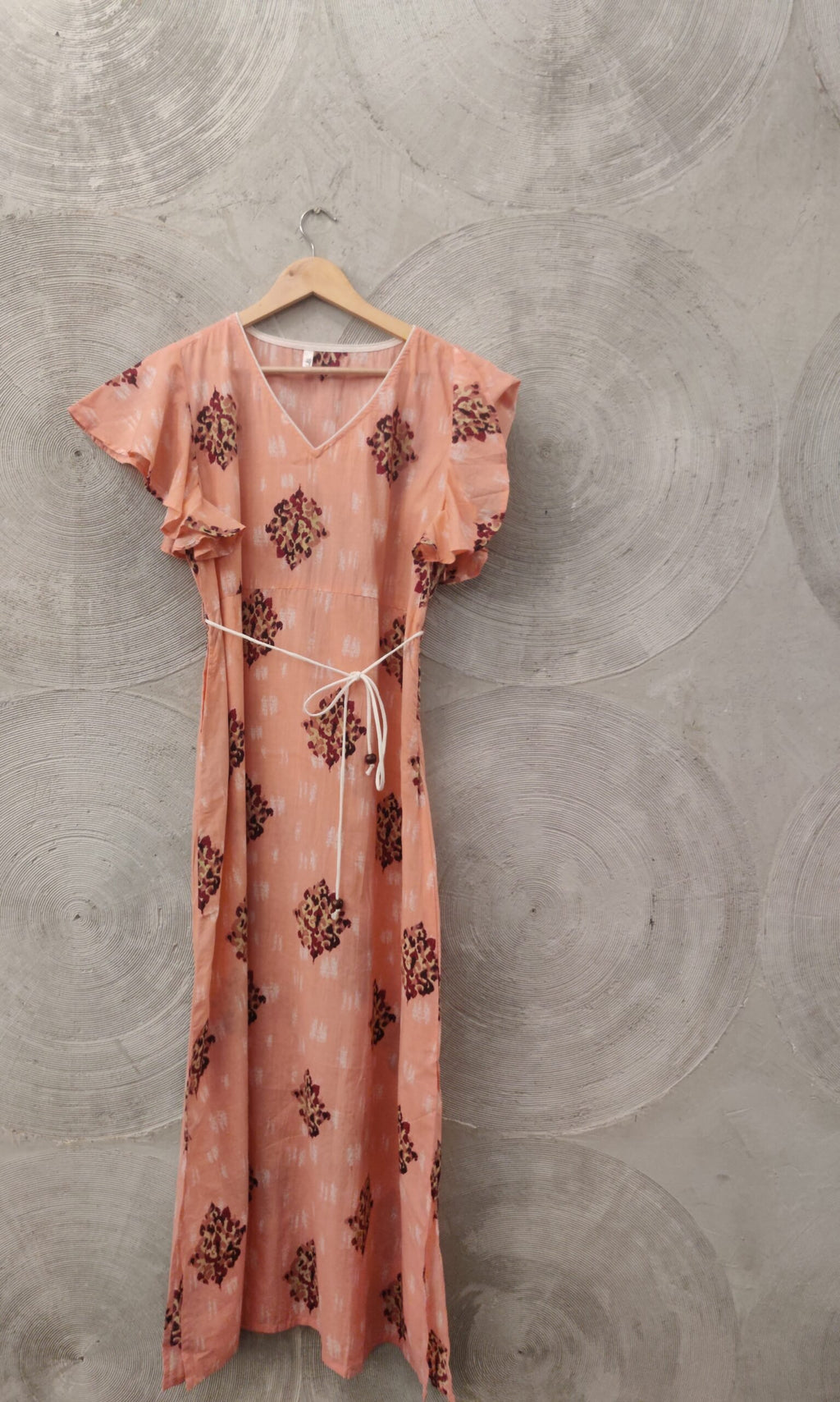 Peach Long dress with Block Print