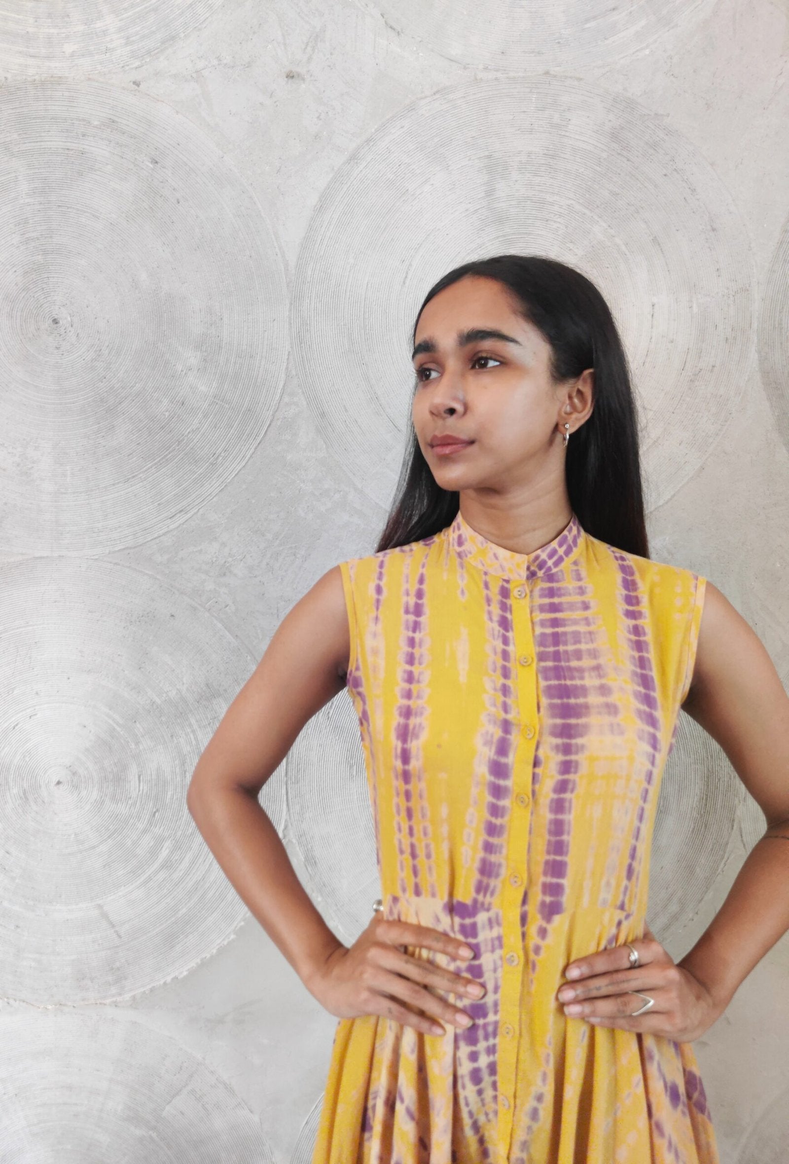Mustard & Purple Tie-Dye Cotton Dress