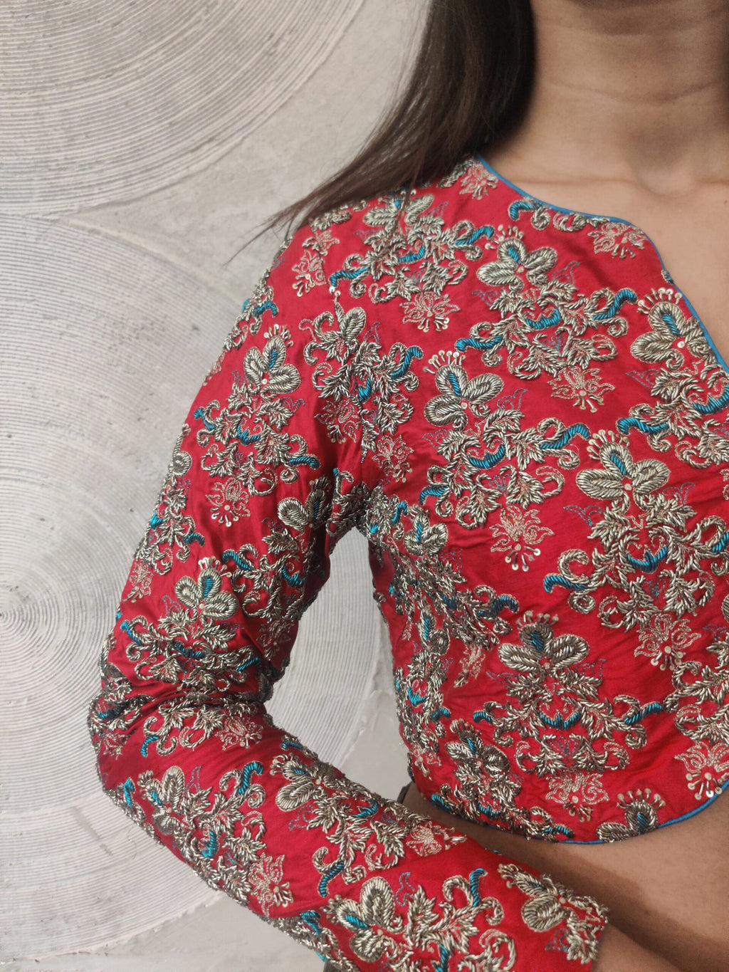 MANISH ARORA-Pink Silk Blouse with Zardosi Work