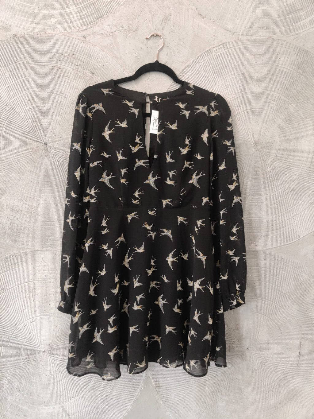 FOREVER 21 Black Sparrows Birds Printed A-Line Dress