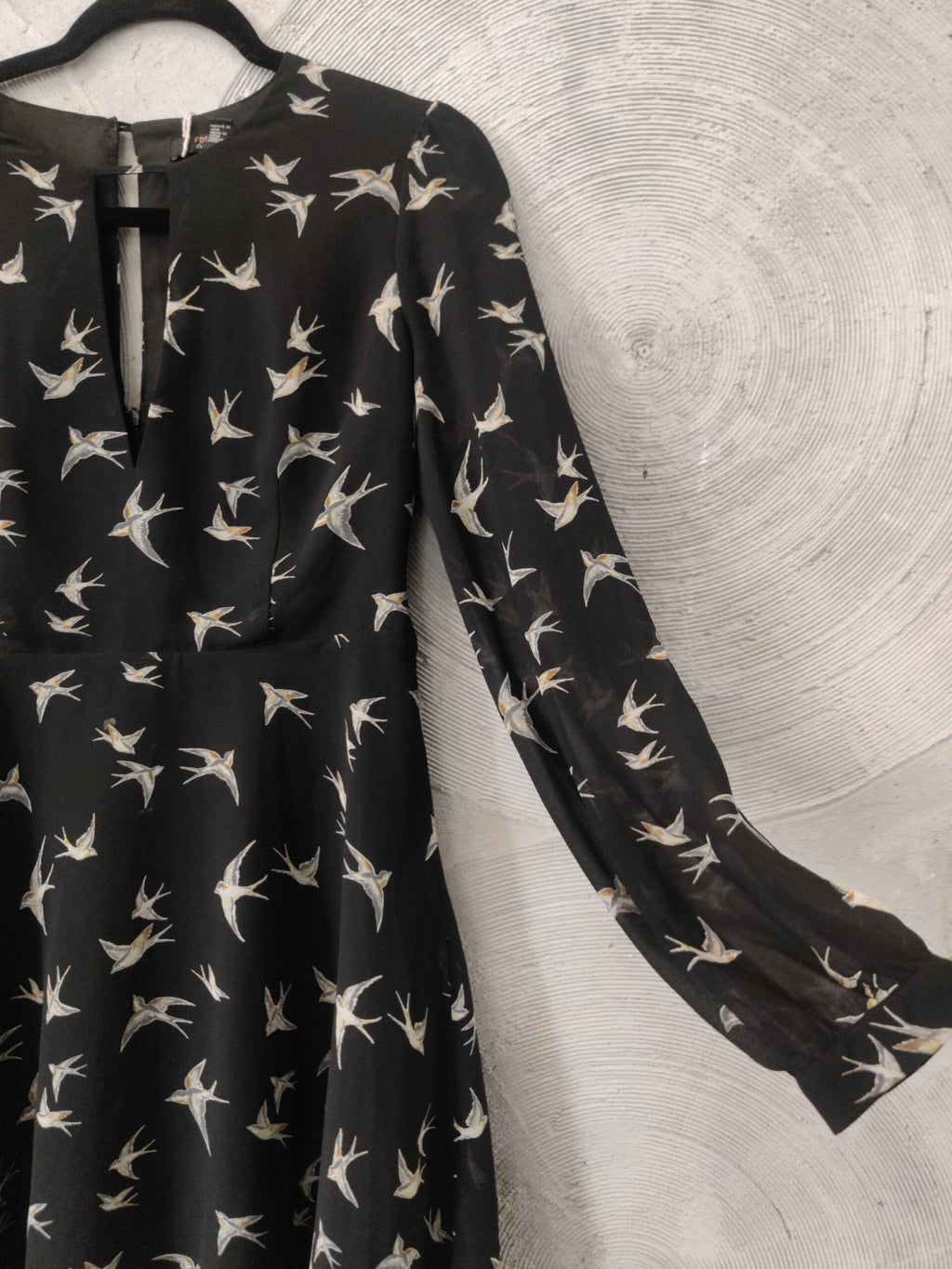 FOREVER 21 Black Sparrows Birds Printed A-Line Dress