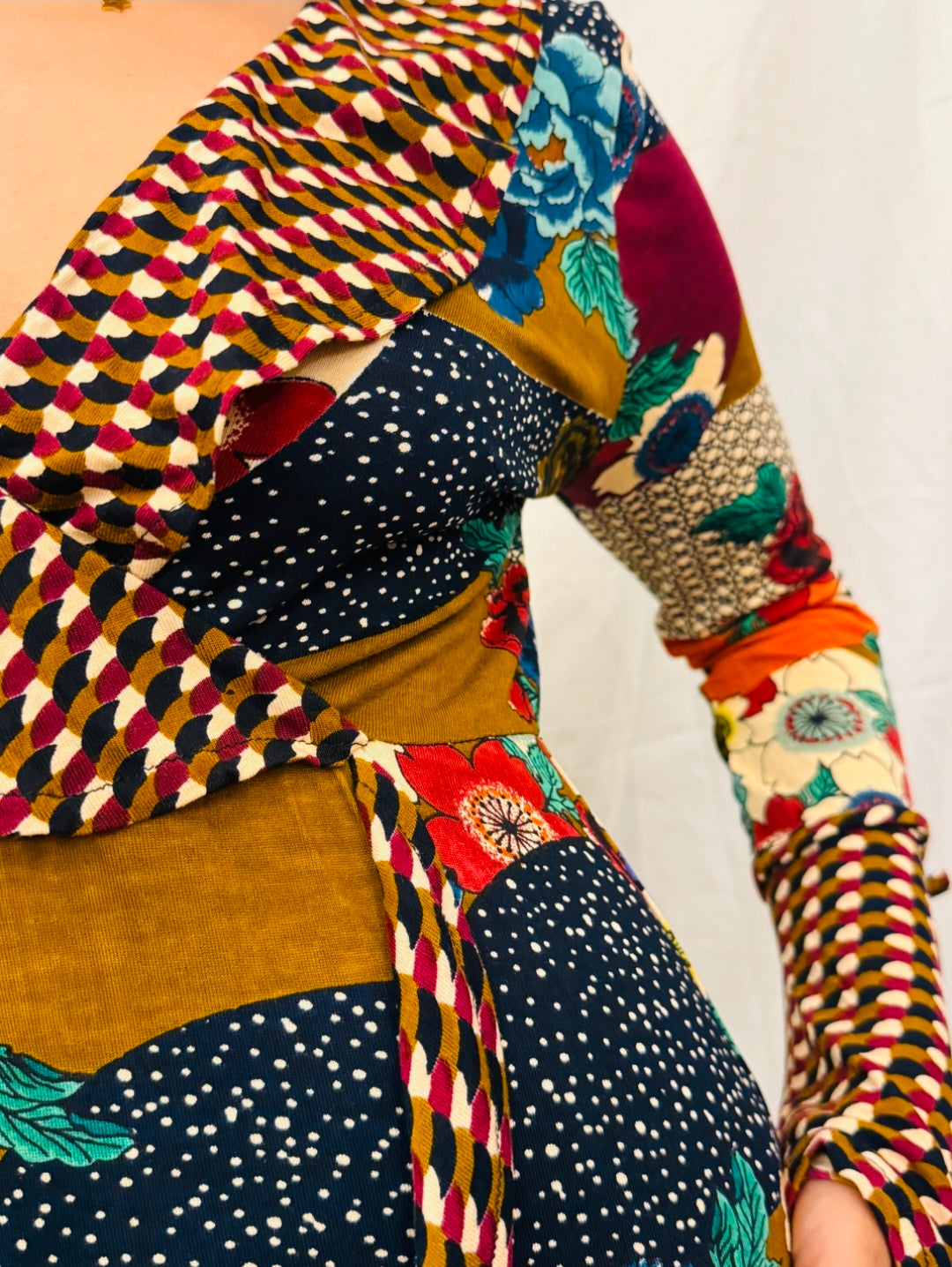 Brown, Blue and Maroon Colorful Dress with Frills