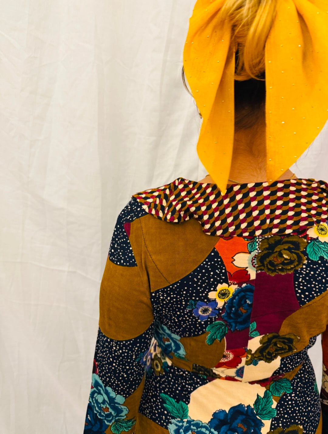 Brown, Blue and Maroon Colorful Dress with Frills