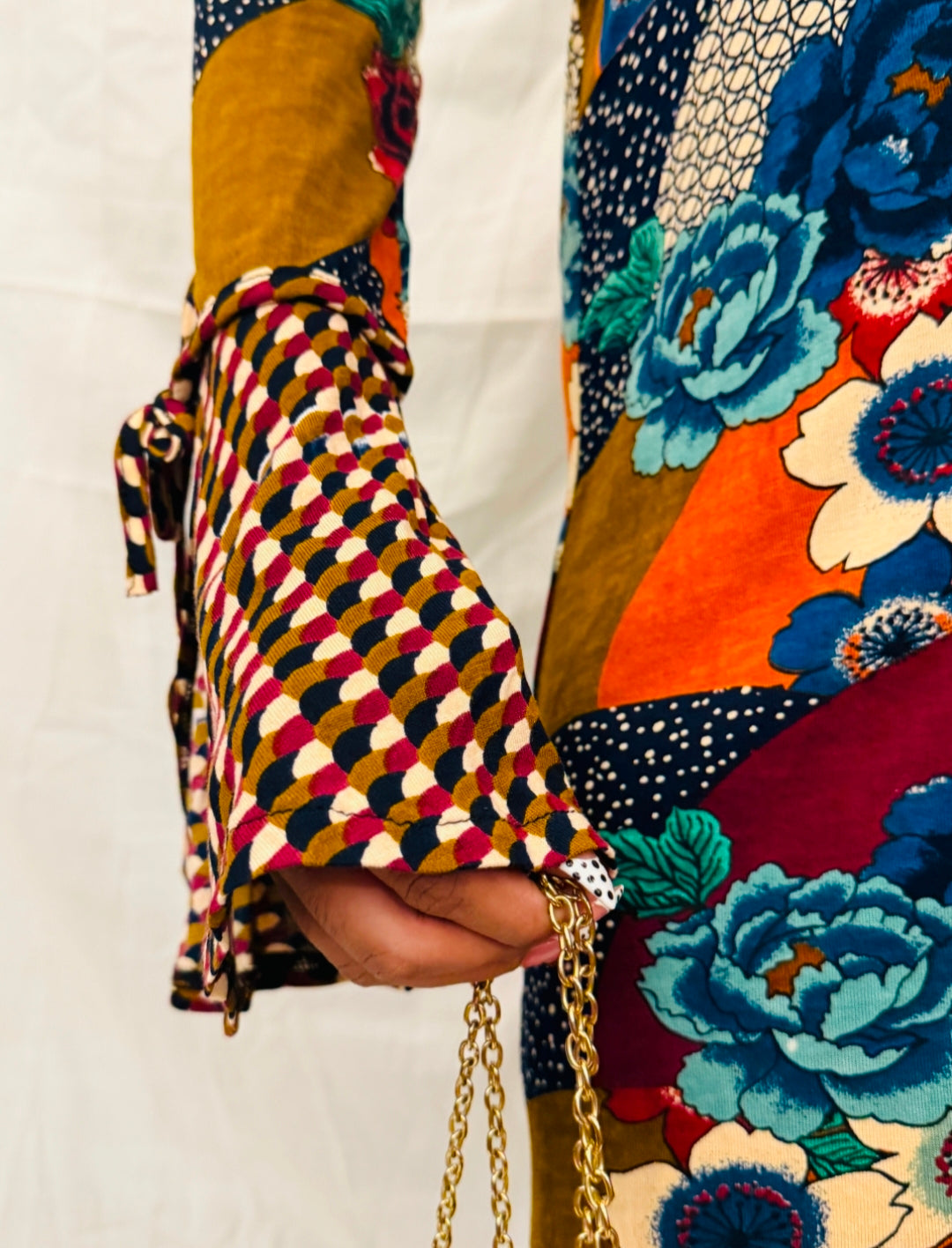 Brown, Blue and Maroon Colorful Dress with Frills