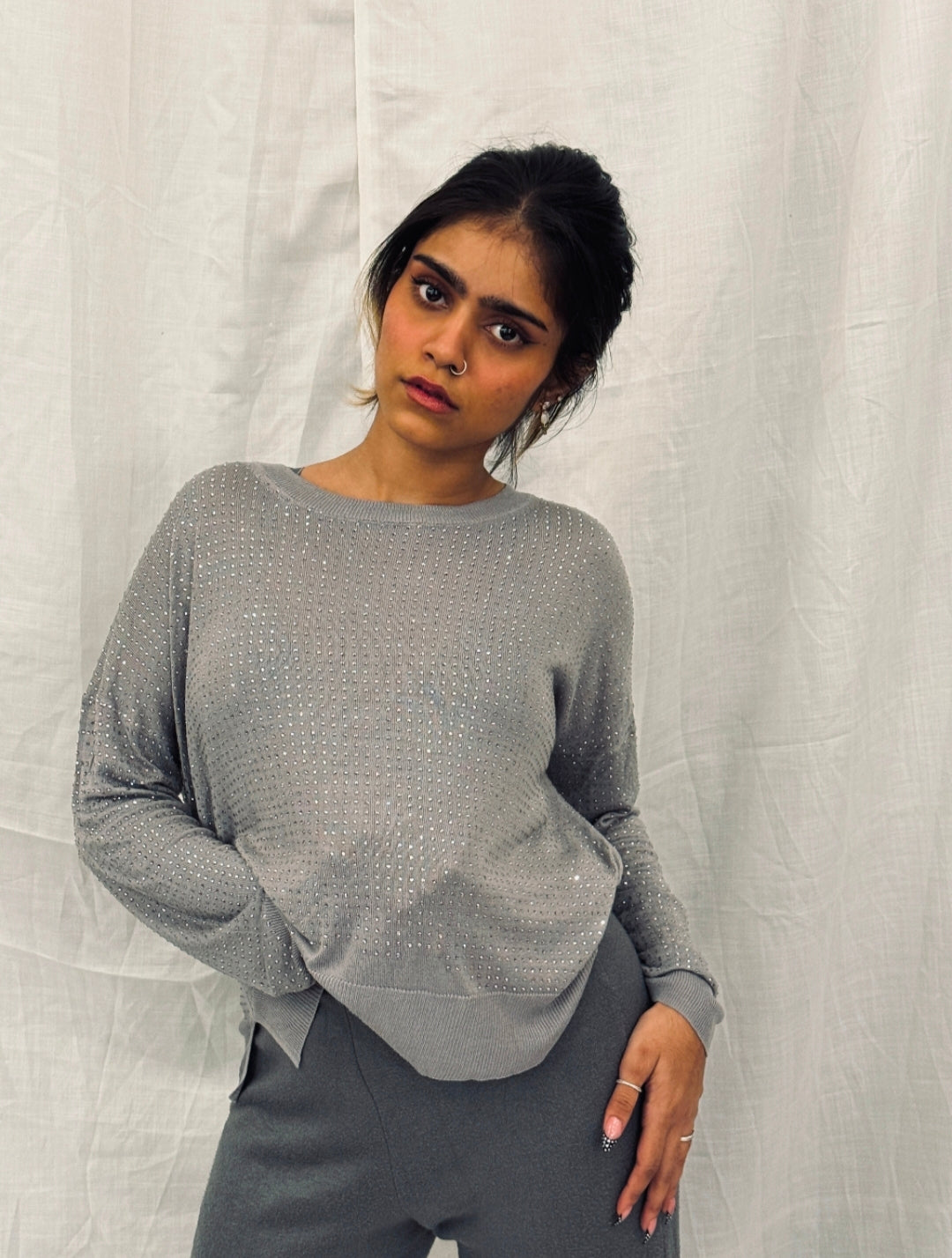ZARA - Grey Embellished Top