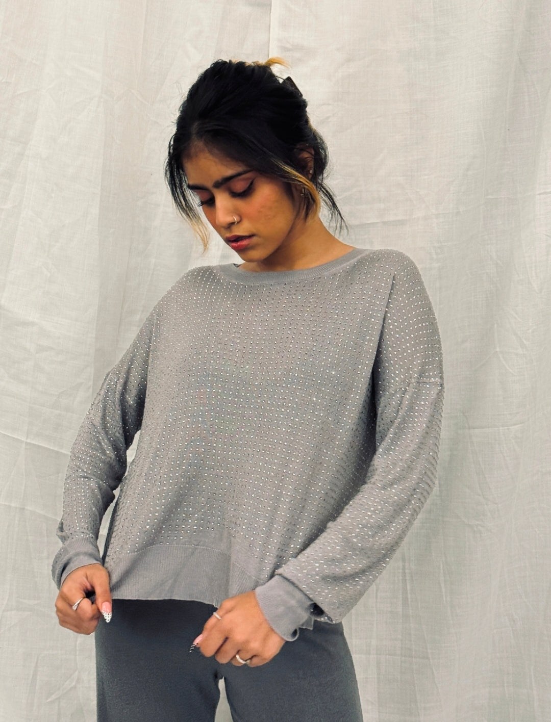 ZARA - Grey Embellished Top