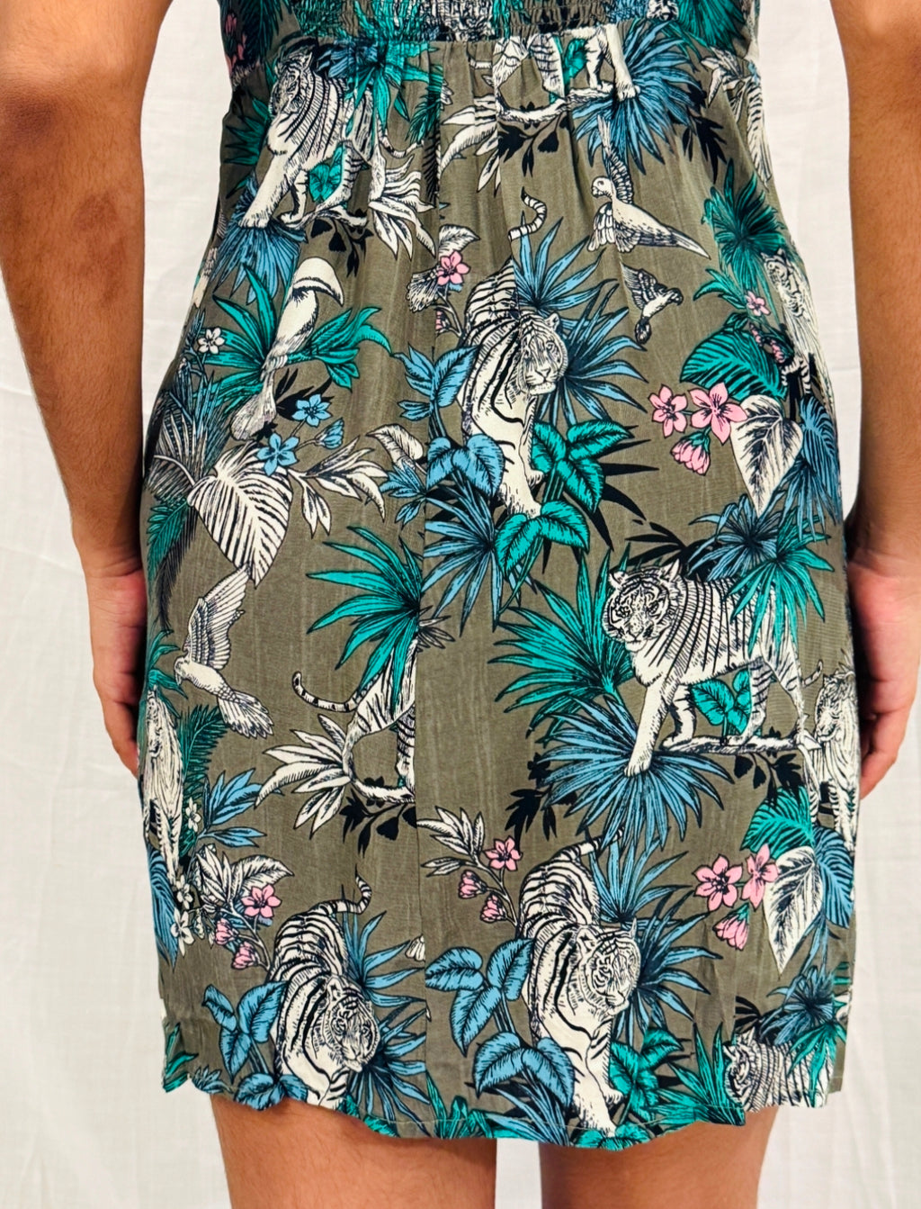 JENIS - Green Floral Printed Strappy Short Dress