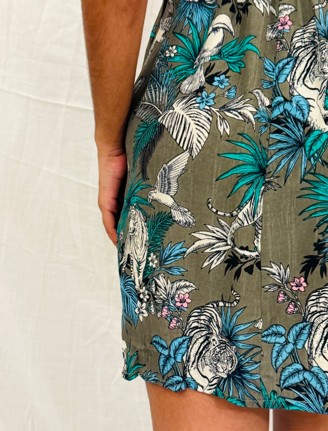 JENIS - Green Floral Printed Strappy Short Dress