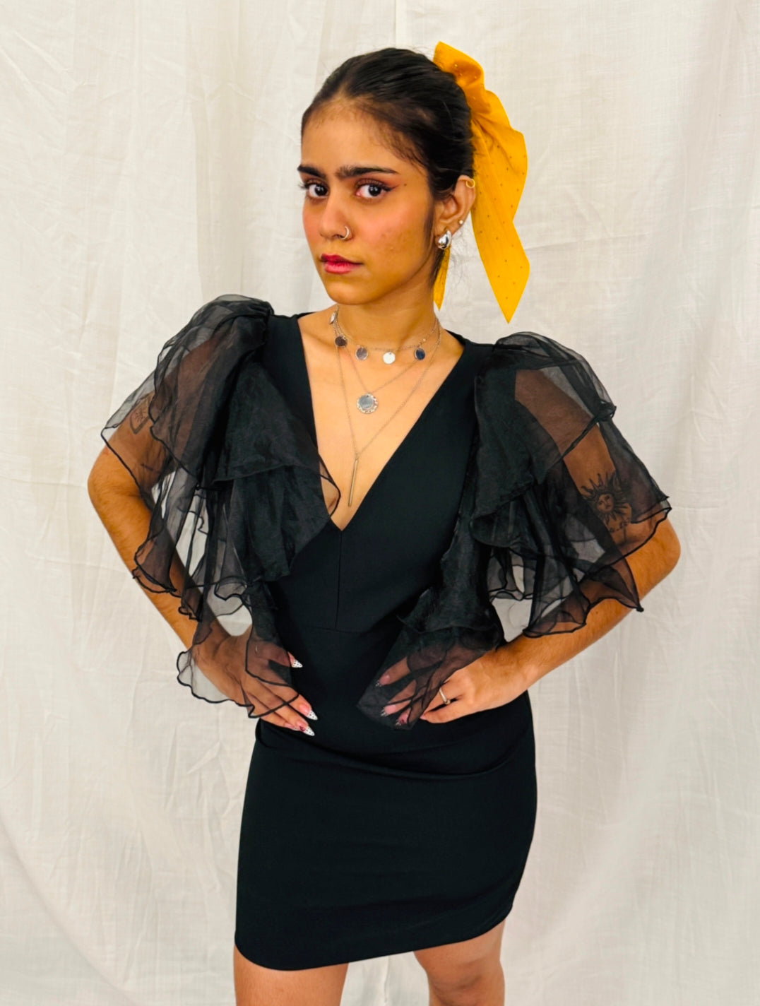 ZARA - Black Dress with Frill Sleeves