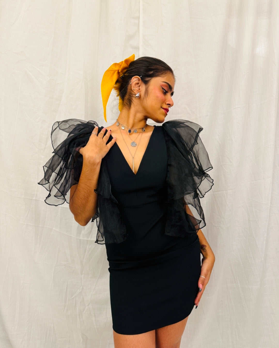 ZARA - Black Dress with Frill Sleeves