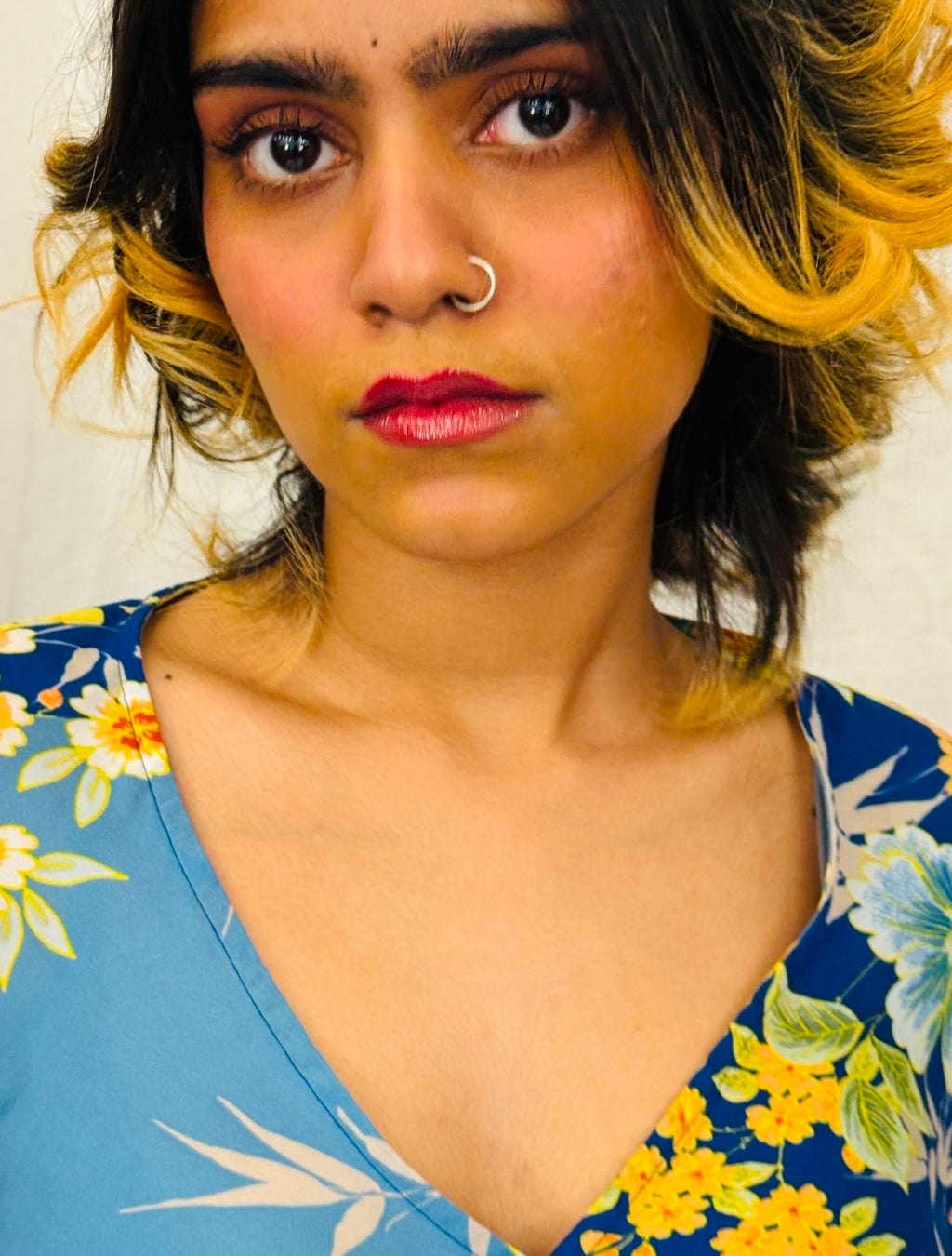 GUESS - Blue Floral Printed Overlap Top