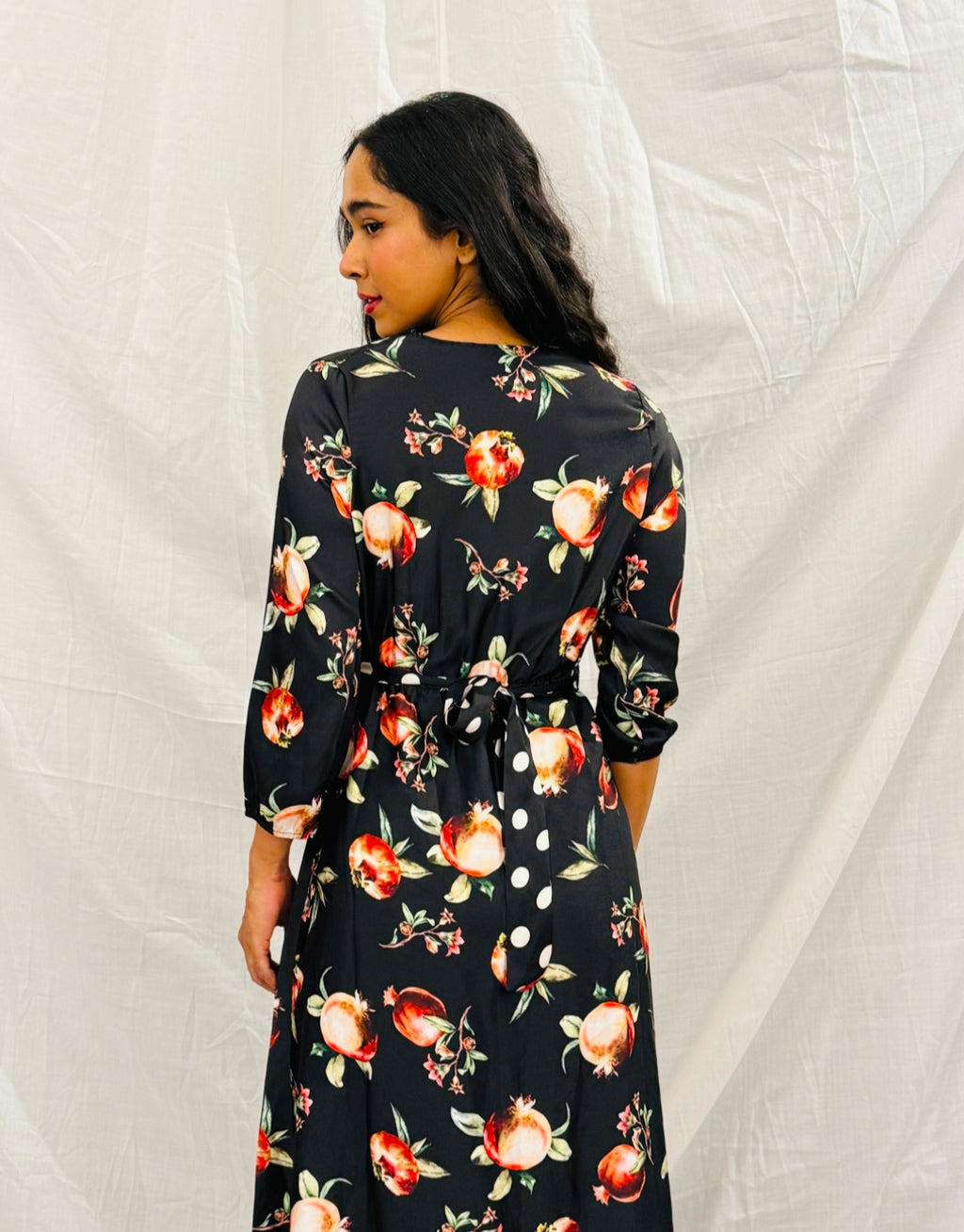 Black Printed Long Dress with Pomegranate