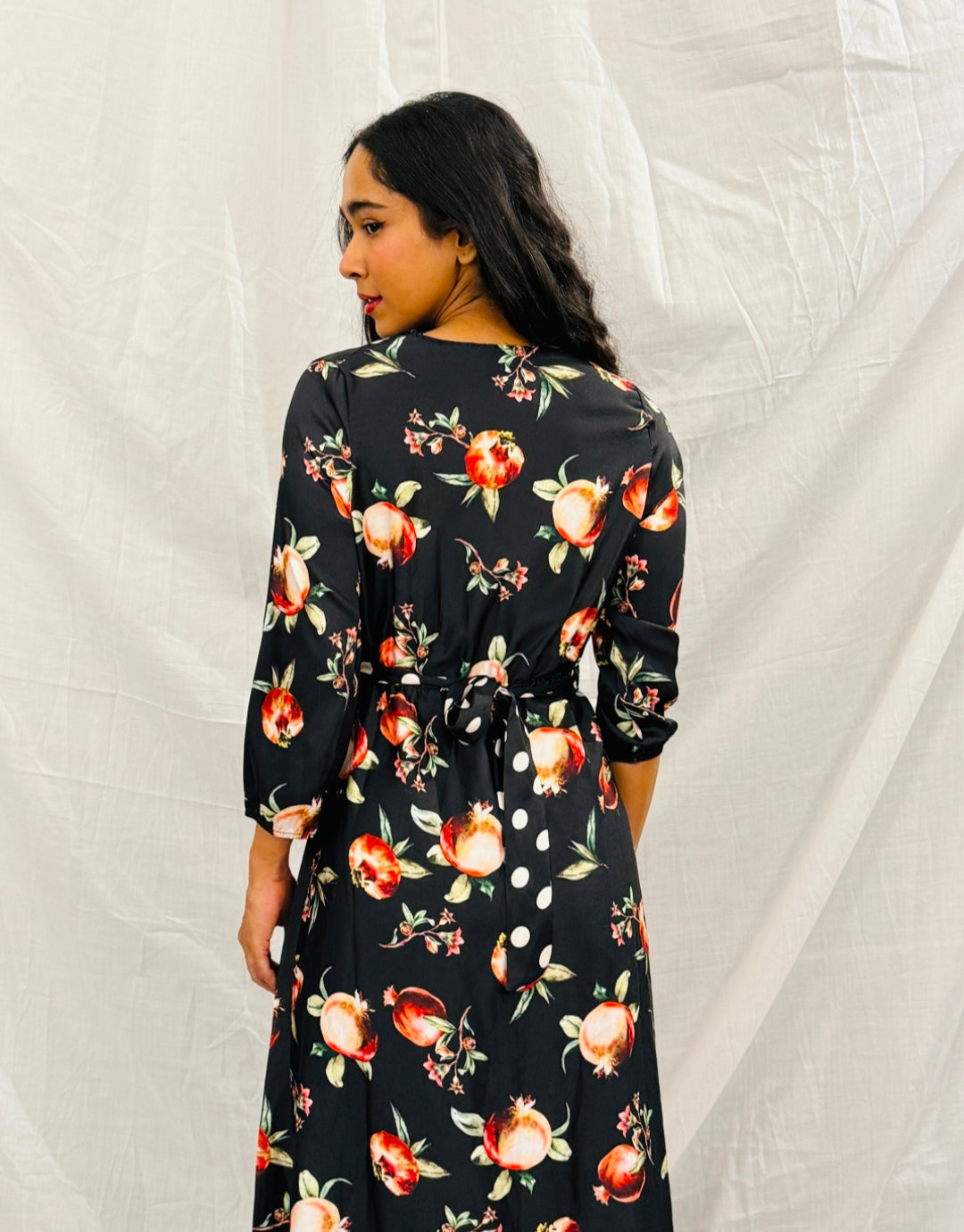 Black Printed Long Dress with Pomegranate