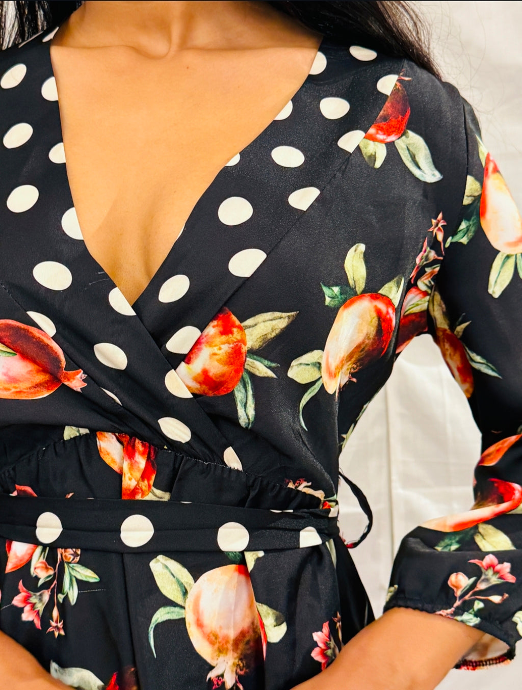 Black Printed Long Dress with Pomegranate