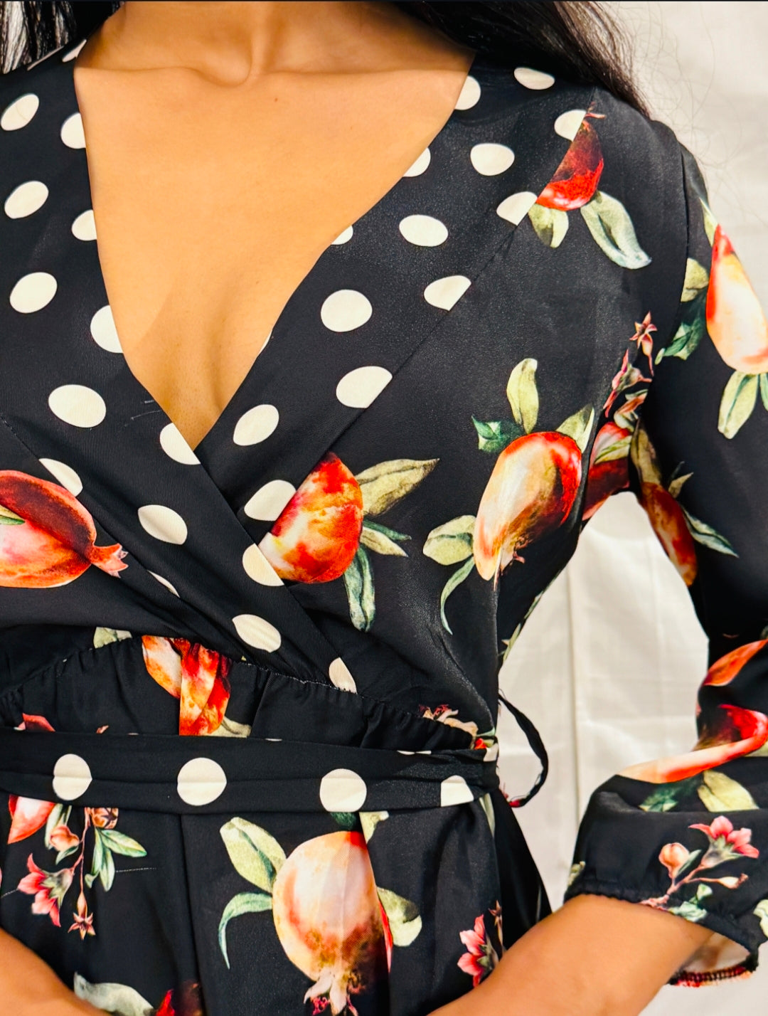 Black Printed Long Dress with Pomegranate