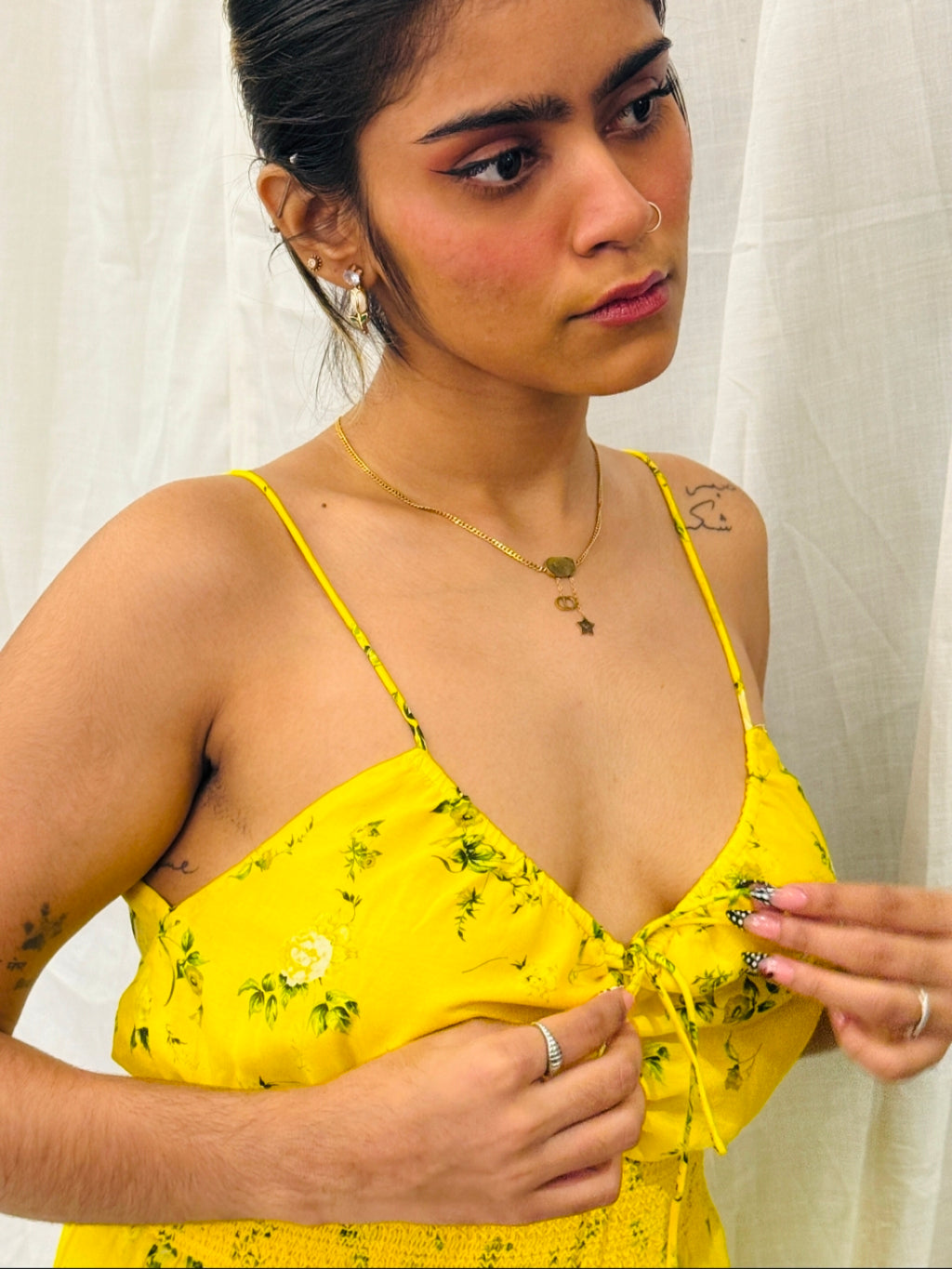 ALICE + OLIVIA -Yellow and Green Floral Print Strappy Dress